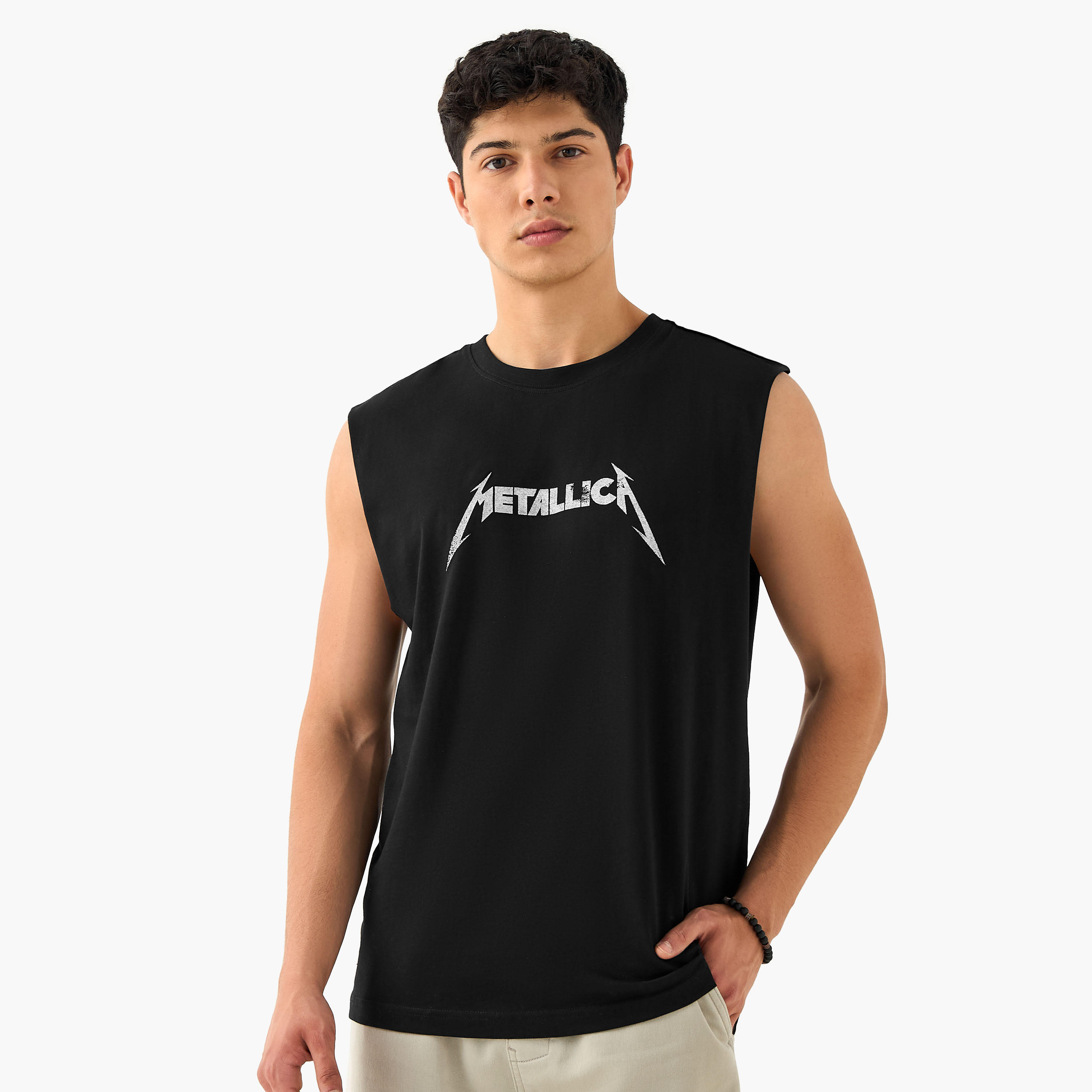 Metallica Print Crew Neck Sleeveless T-shirt-men-clothing-tshirtsandpolos-vests-image-1