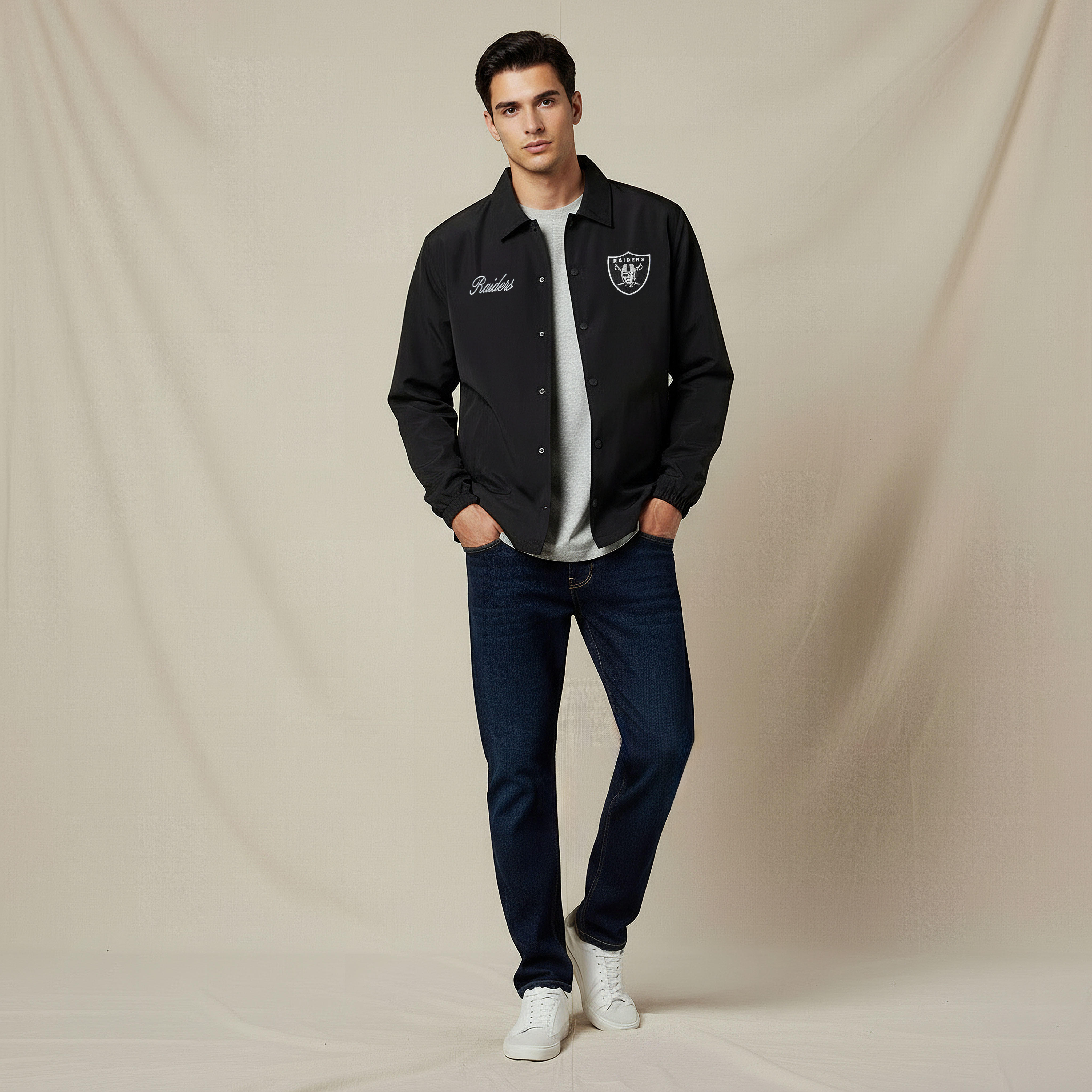 Men Relaxed Fit Raiders Logo Embroidered Coach Jacket-men-clothing-jacketsandblazers-jackets-image-2