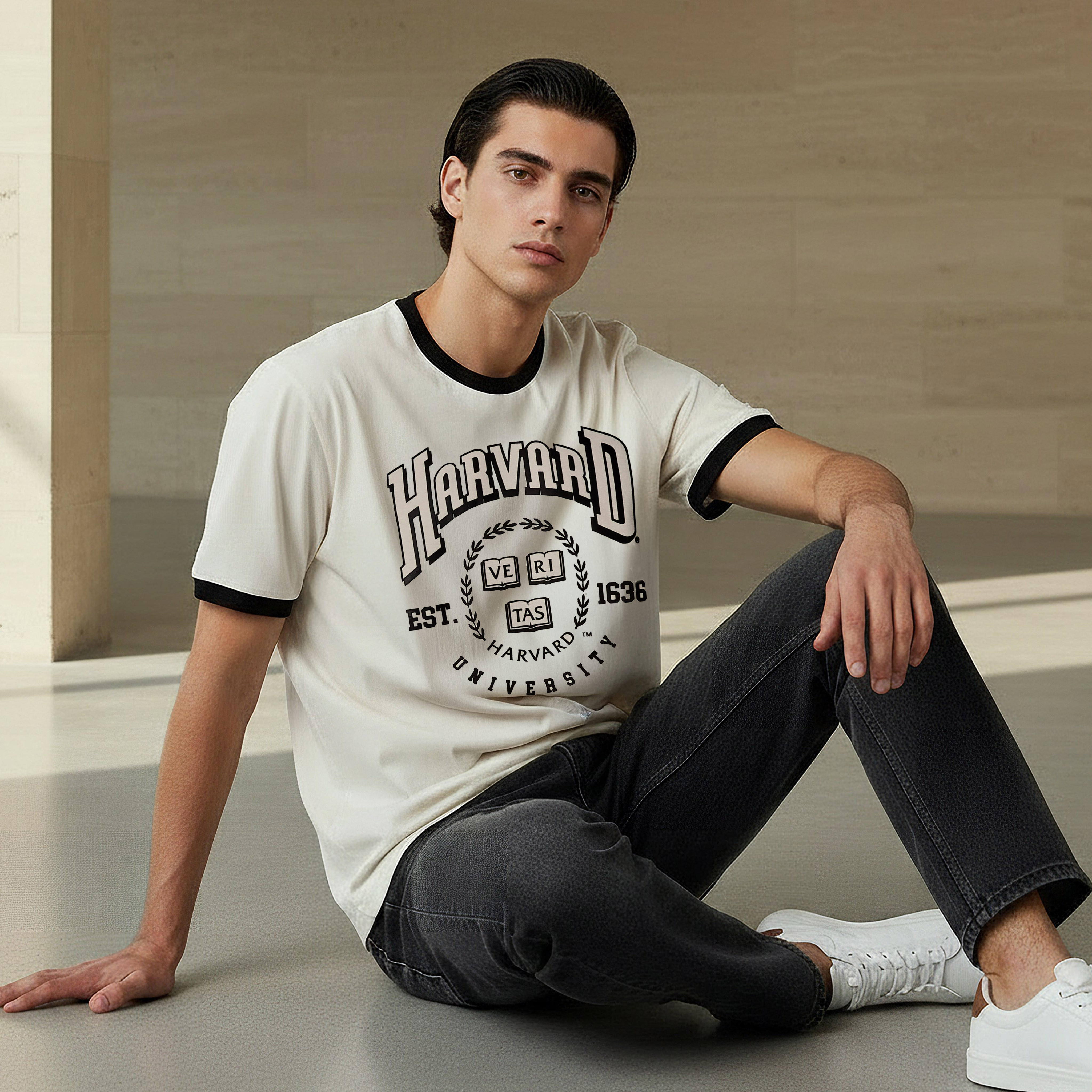 Harvard University Men Relaxed Fit Crew Neck Short Sleeves Ringer T-shirt-men-clothing-tshirtsandpolos-tshirts-image-5