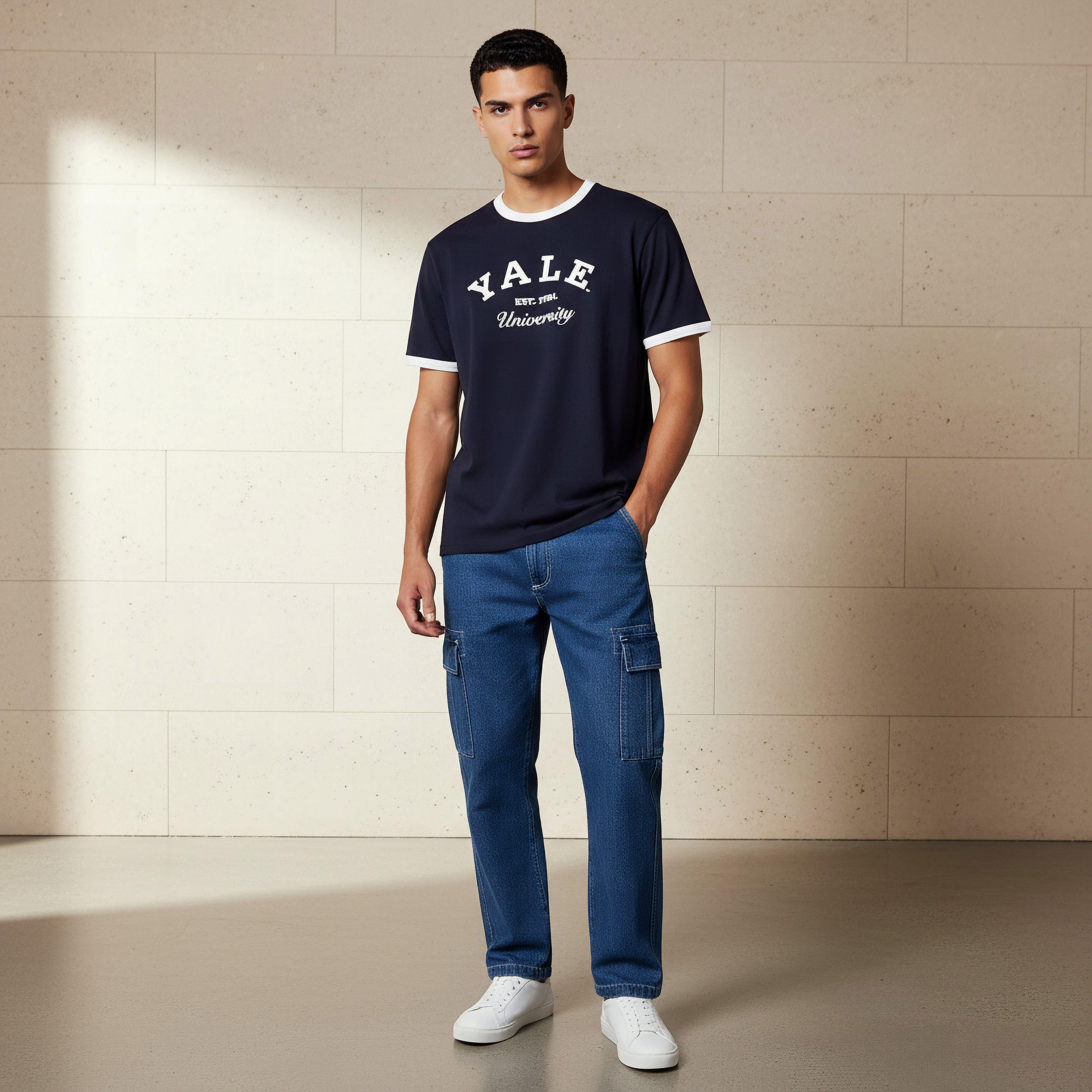 Yale University Men Relaxed Fit Crew Neck Short Sleeves Ringer T-shirt-men-clothing-tshirtsandpolos-tshirts-image-2