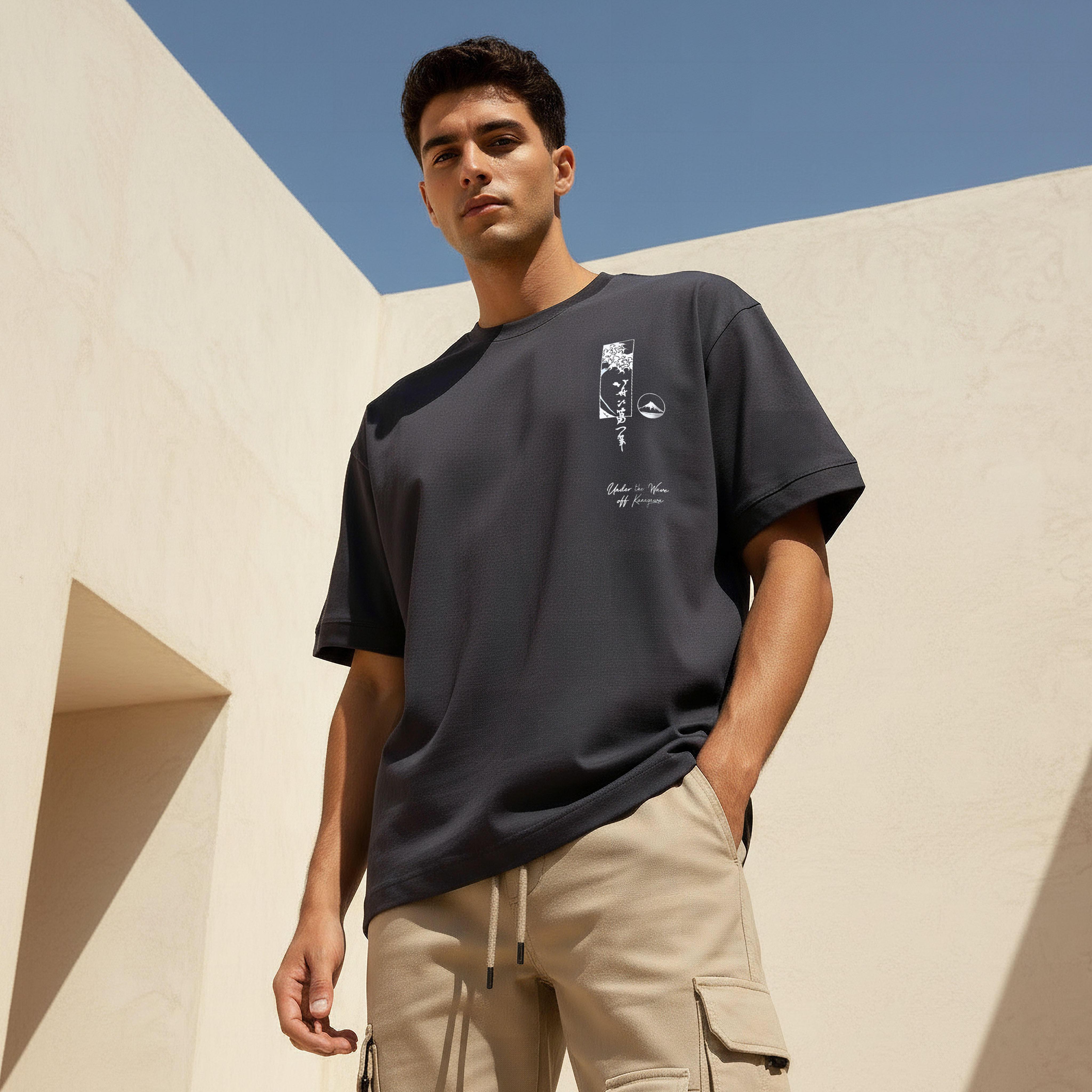 Men Regular Fit Crew Neck Short Sleeve Katsushika Hokusai Print T-shirt-men-clothing-tshirtsandpolos-tshirts-image-1