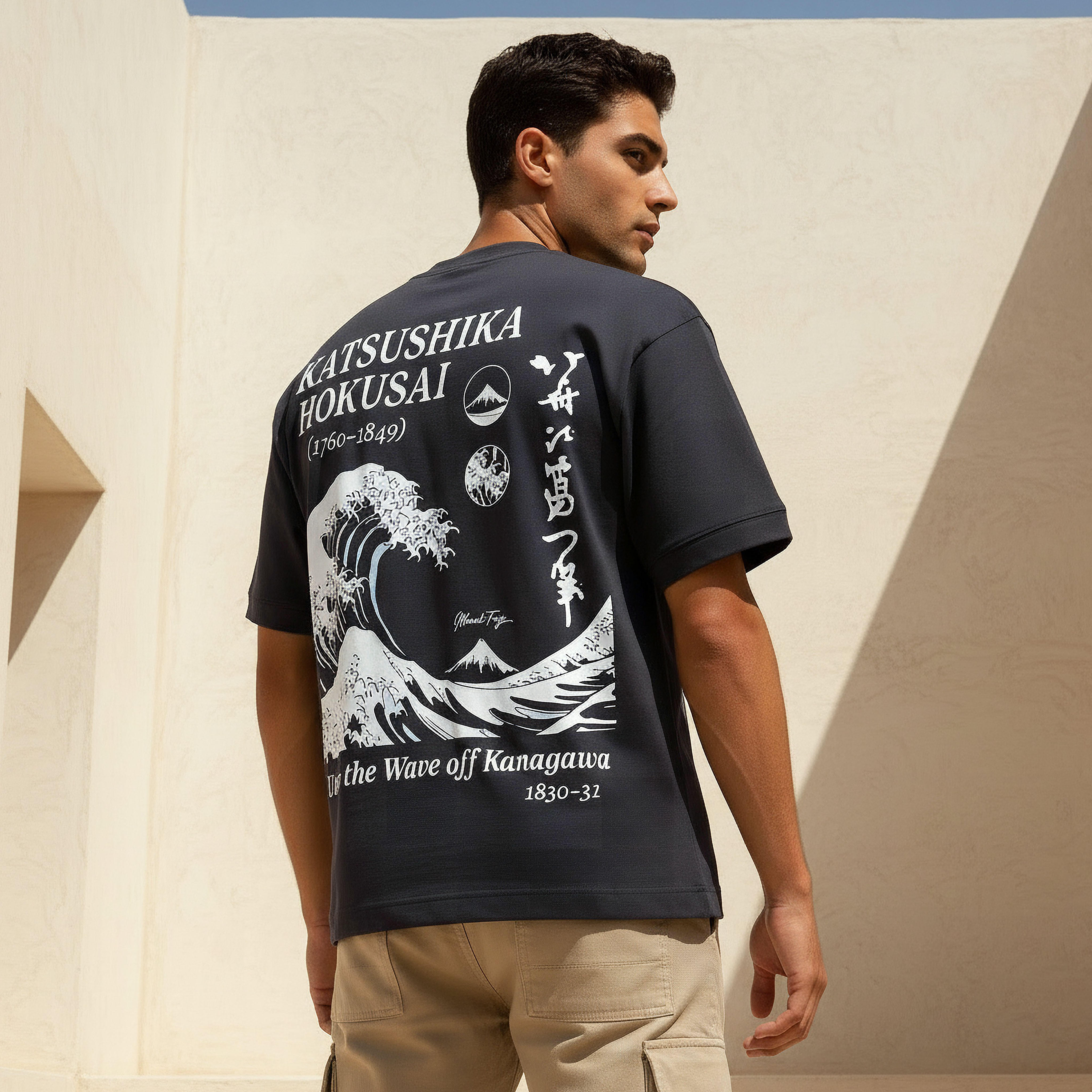 Men Regular Fit Crew Neck Short Sleeve Katsushika Hokusai Print T-shirt-men-clothing-tshirtsandpolos-tshirts-image-4