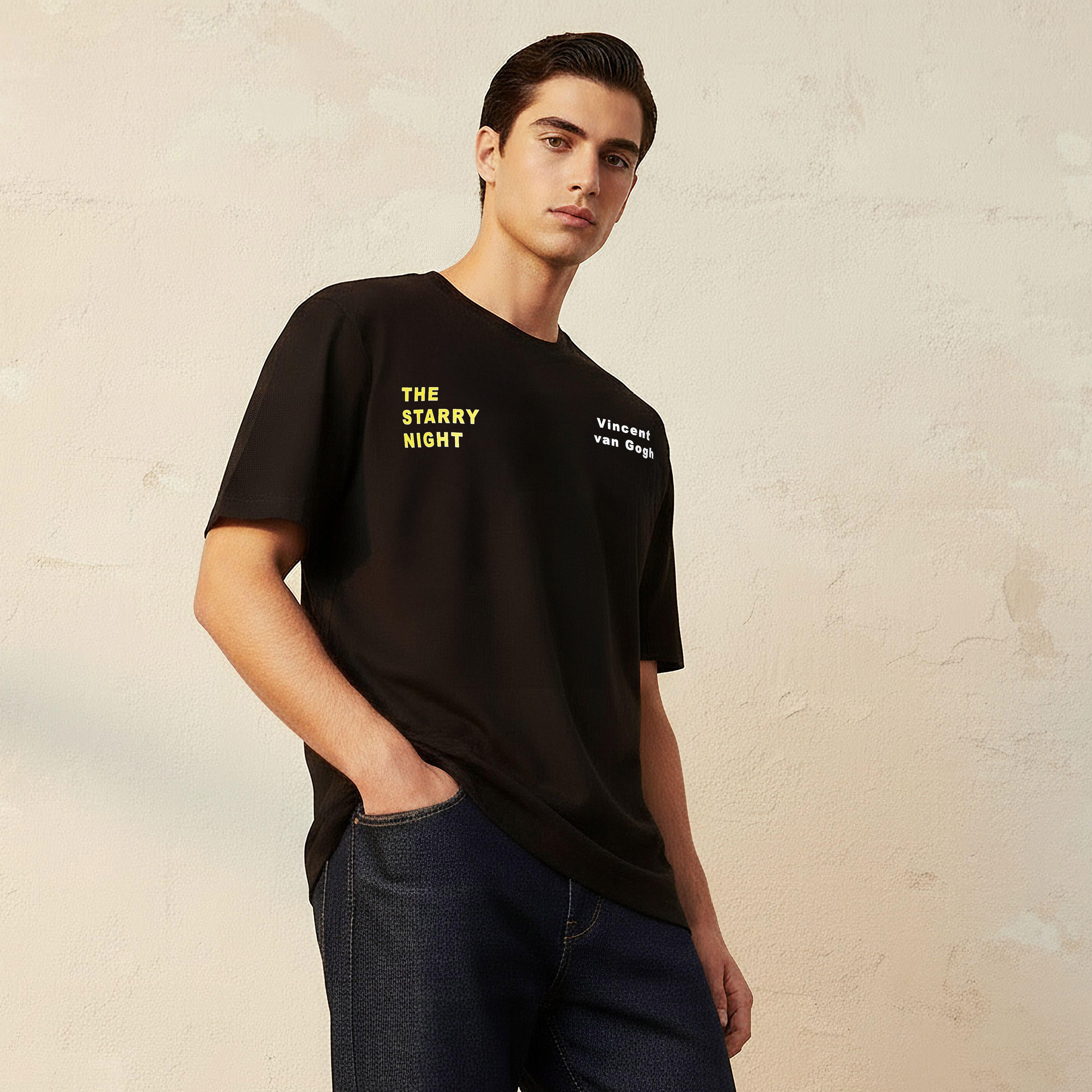 تيشيرت رجالي بطبعات فينسنت فان جوخ وياقة ضيقة وأكمام قصيرة-men-clothing-tshirtsandpolos-tshirts-image-1