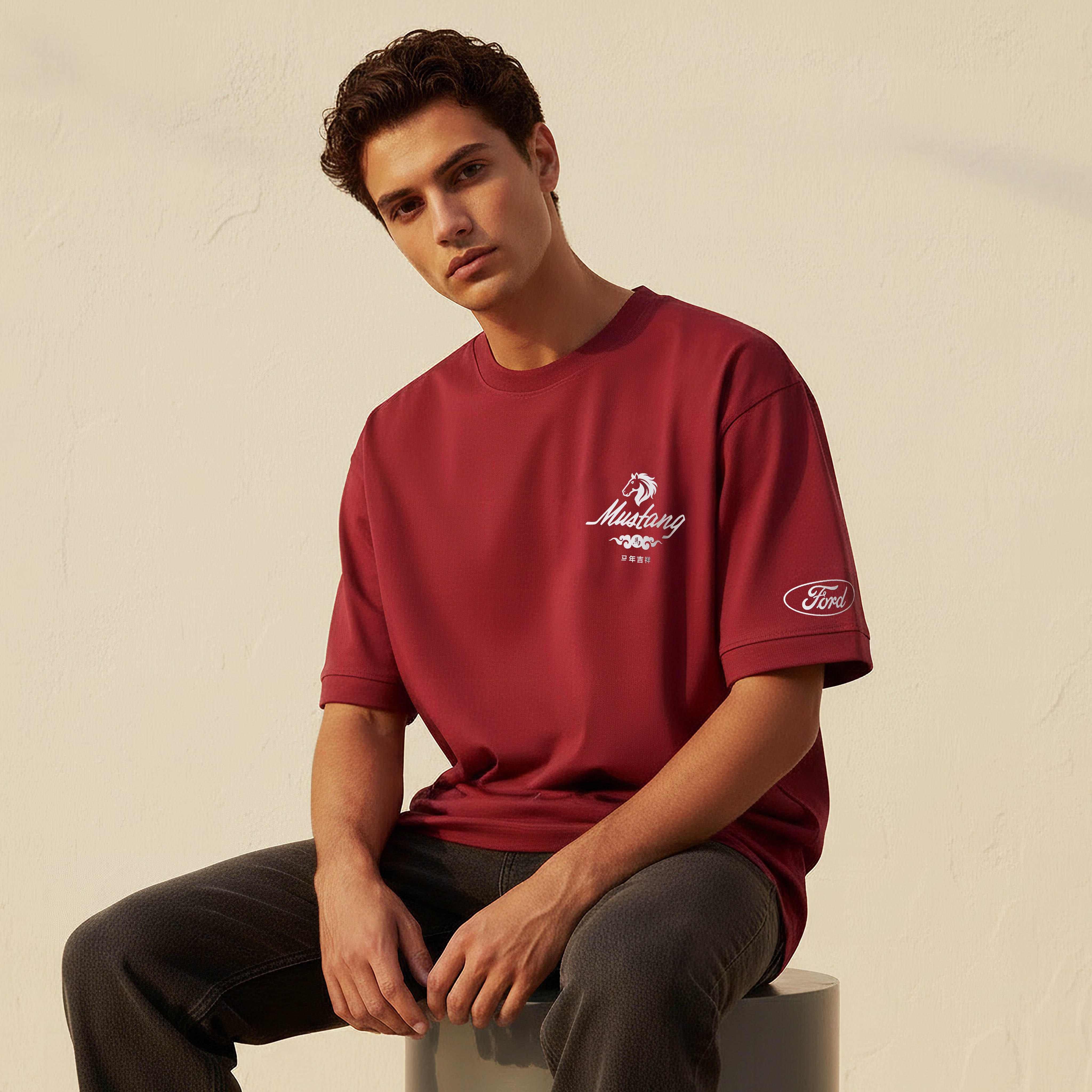 Men Regular Fit Crew Neck Short Sleeve Mustang Print T-shirt-men-clothing-tshirtsandpolos-tshirts-image-1