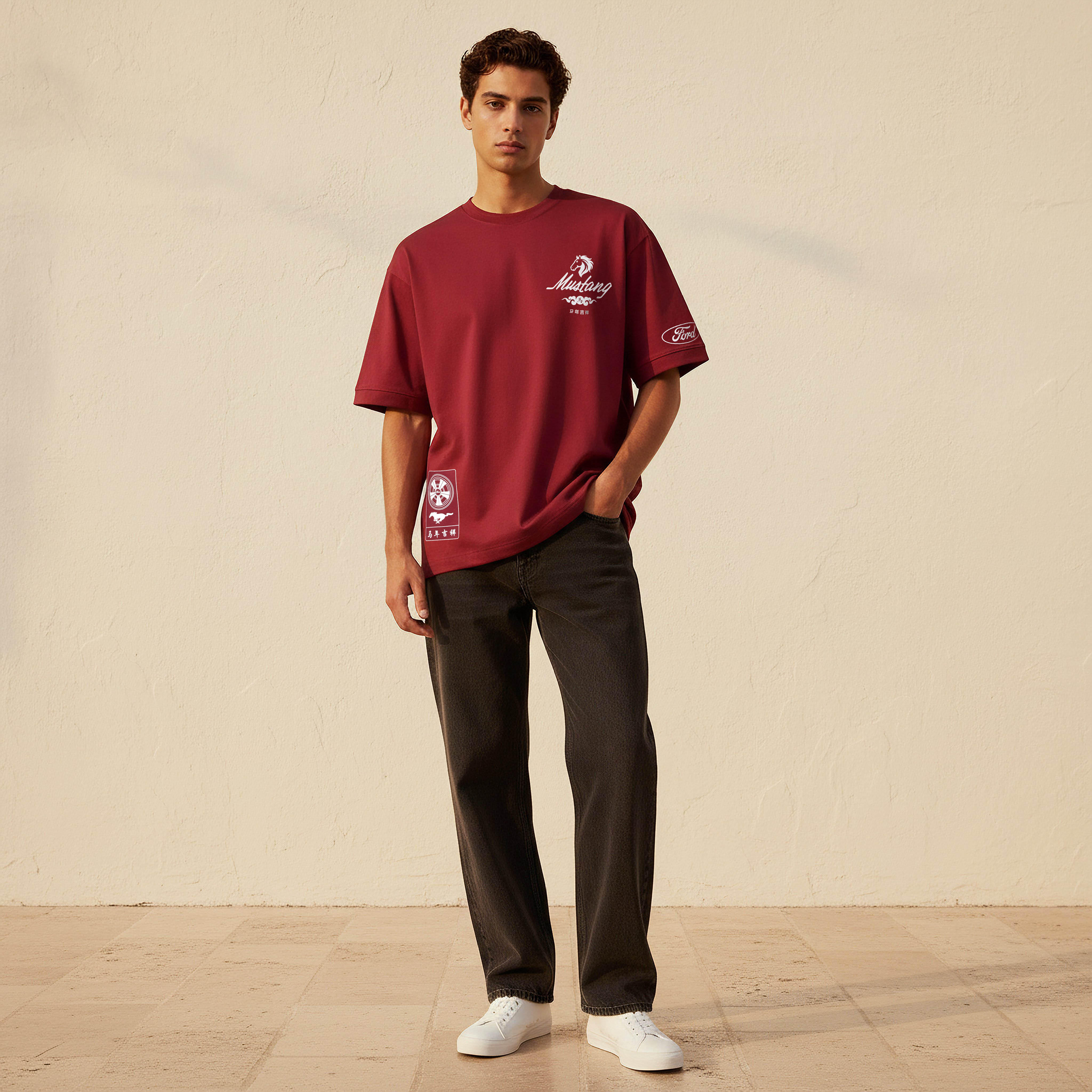 Men Regular Fit Crew Neck Short Sleeve Mustang Print T-shirt-men-clothing-tshirtsandpolos-tshirts-image-3