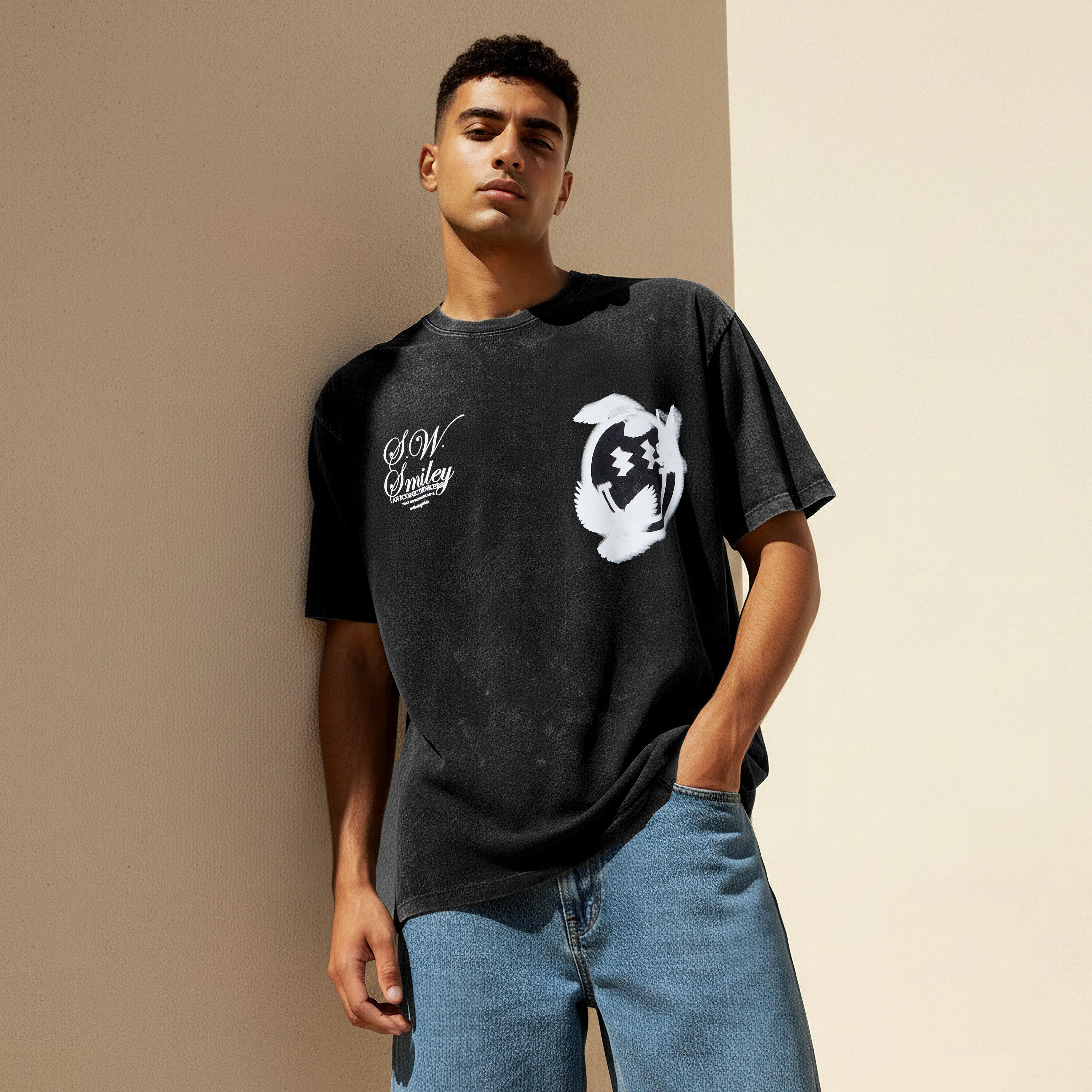 Men Regular Fit Crew Neck Short Sleeve SmileyWorld Print T-shirt-men-clothing-tshirtsandpolos-tshirts-image-1