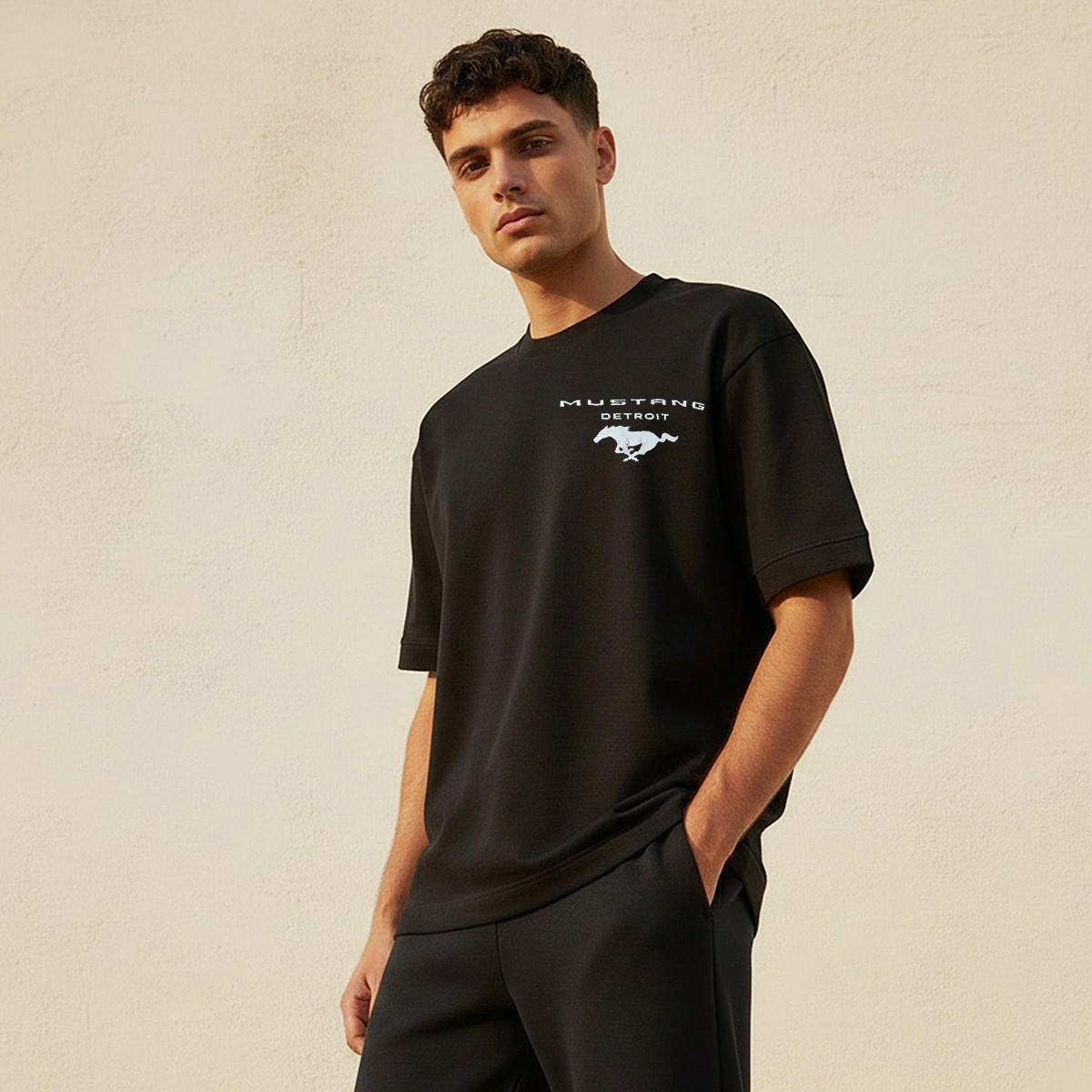 Men Crew Neck Short Sleeves Mustang Print T-shirt-men-clothing-tshirtsandpolos-tshirts-image-1