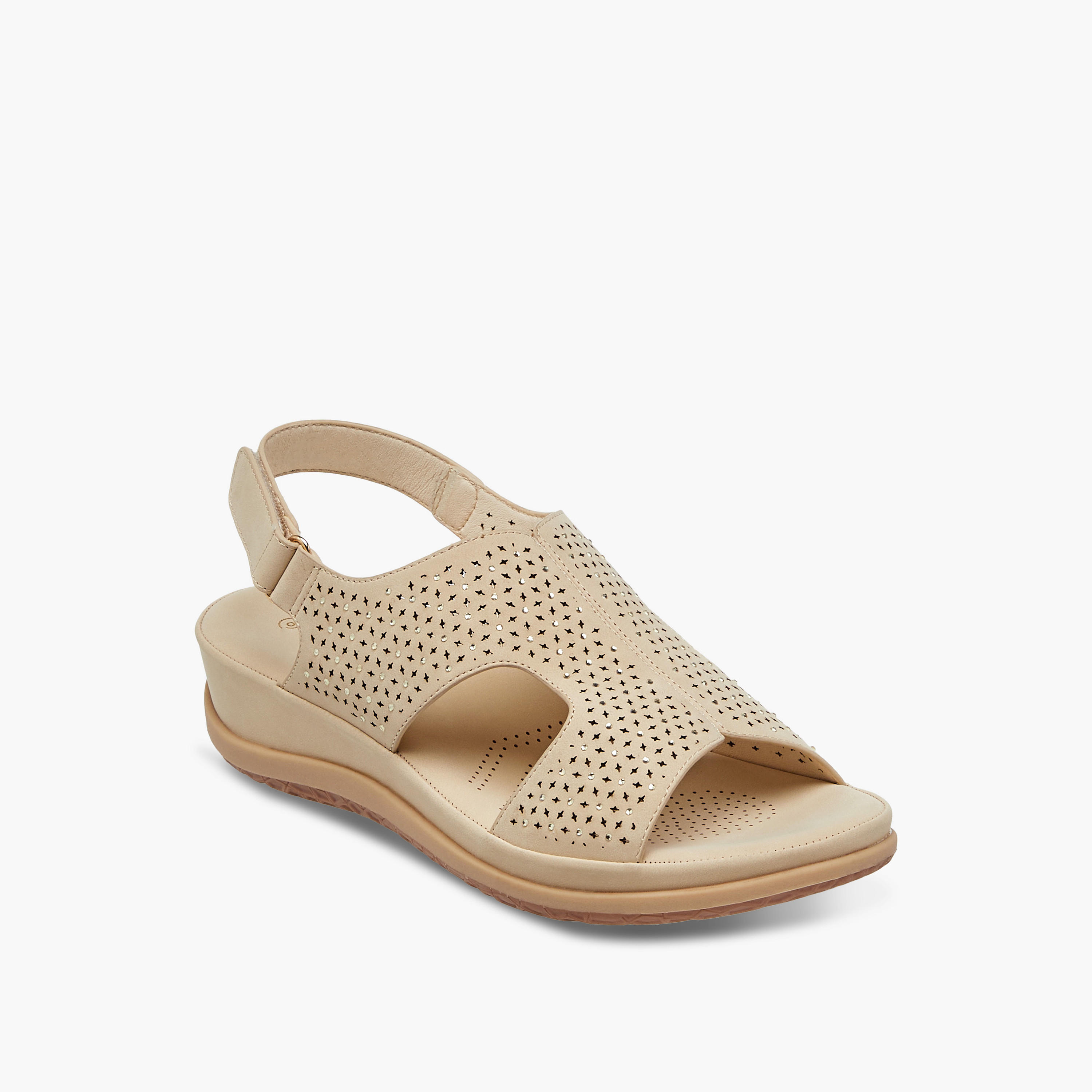 Le Confort Laser Cut Detail Comfort Sandals with Hook and Loop Closure-women-shoes-flats-sandals-image-2