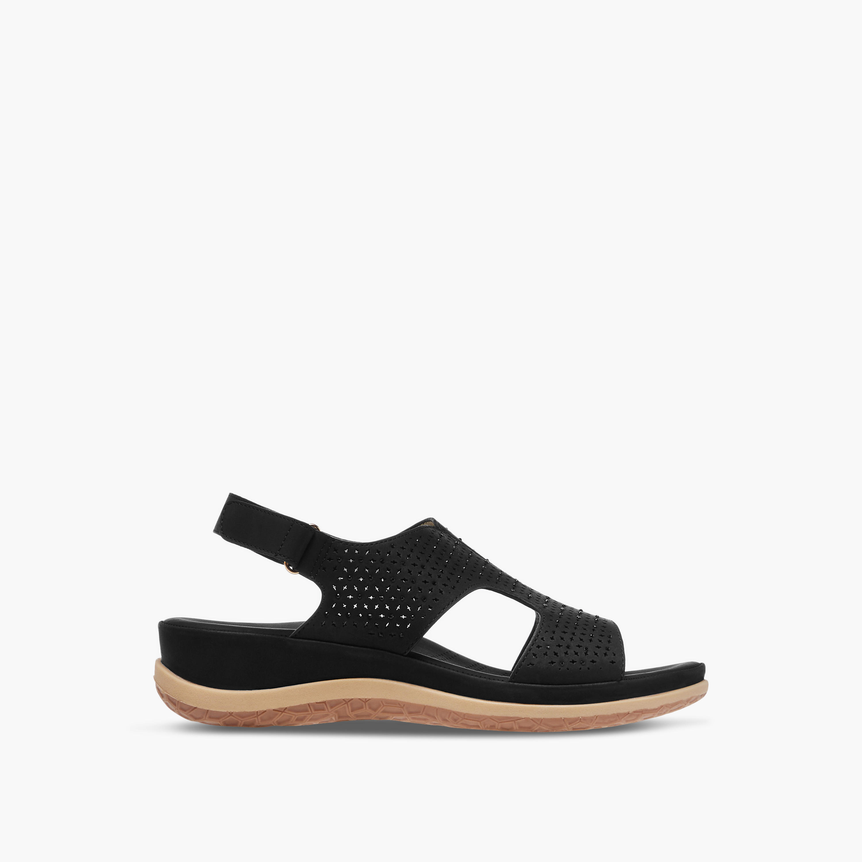 Le Confort Laser Cut Detail Comfort Sandals with Hook and Loop Closure-women-shoes-flats-sandals-image-3