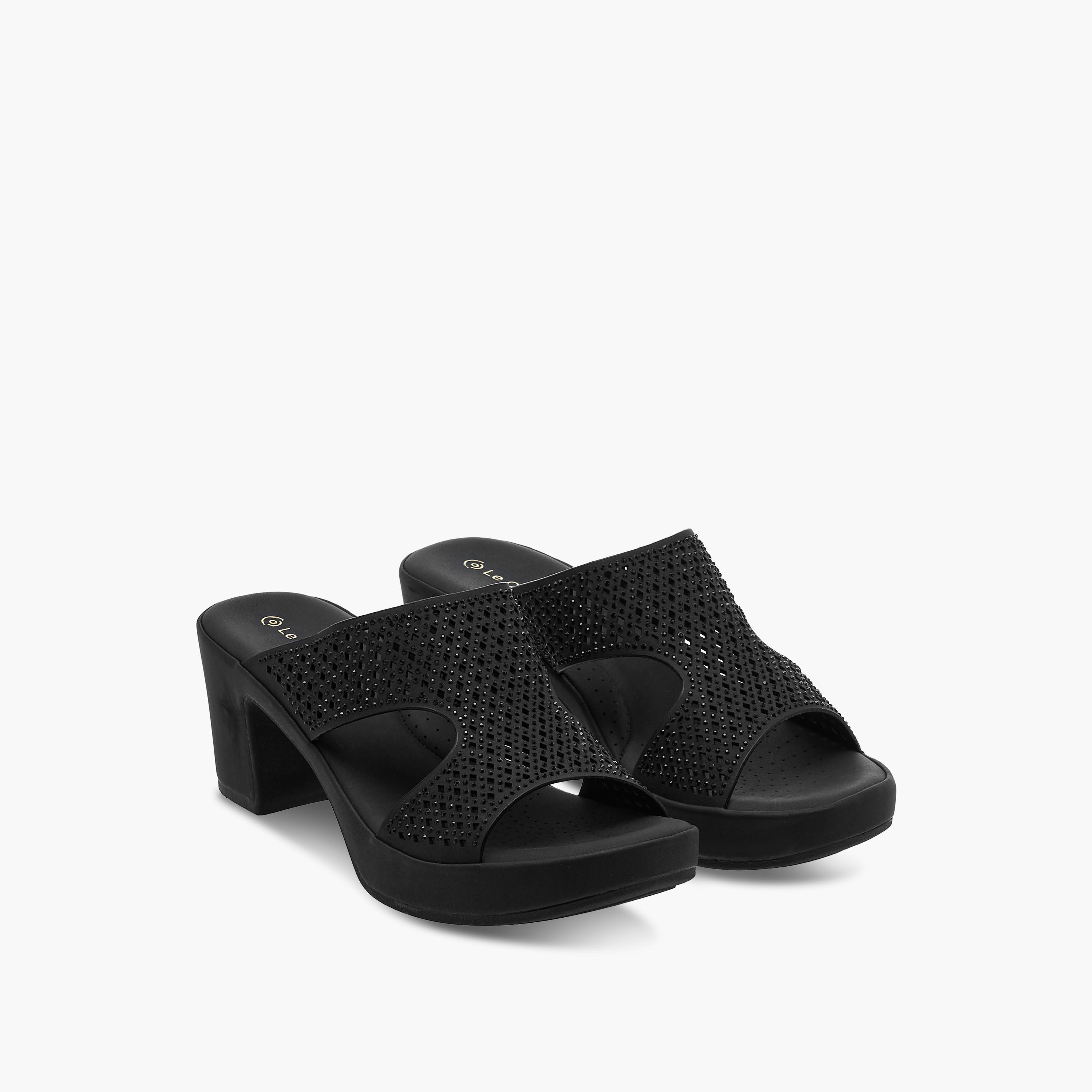 Le Confort Laser Cut Detail Slip-On Comfort Sandals with Block Heels-women-shoes-sandals-heeled-image-1