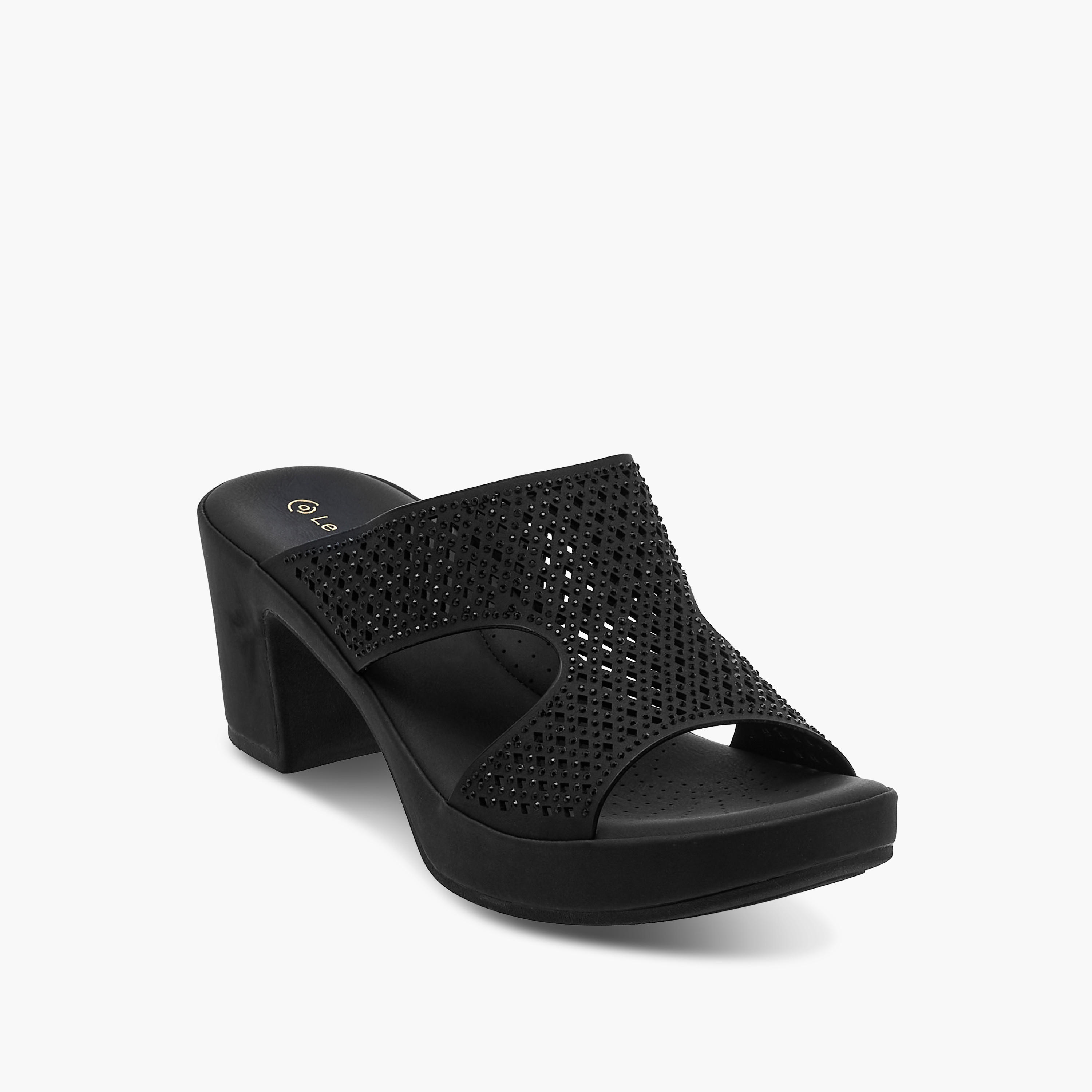 Le Confort Laser Cut Detail Slip-On Comfort Sandals with Block Heels-women-shoes-sandals-heeled-image-2