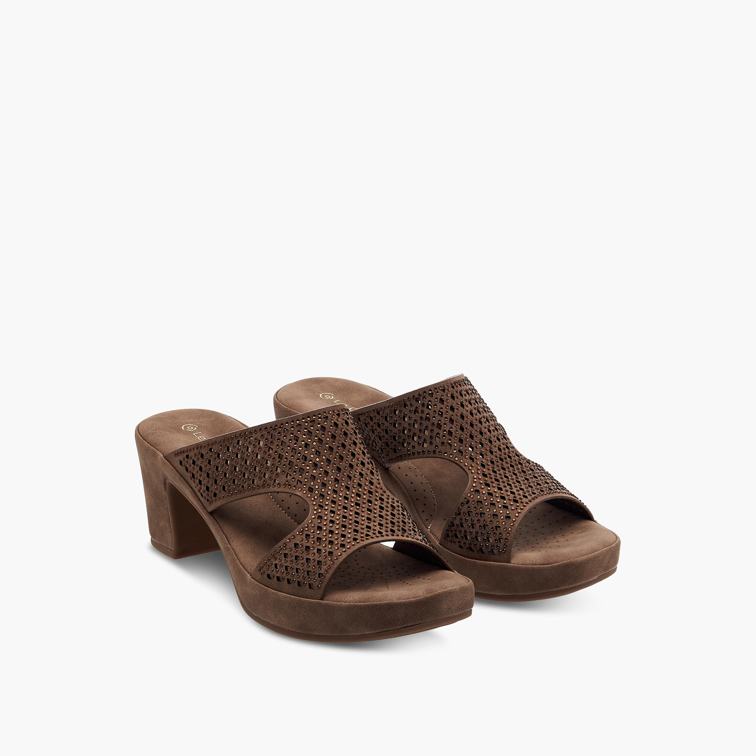 Le Confort Laser Cut Detail Slip-On Comfort Sandals with Block Heels-women-shoes-sandals-heeled-image-1