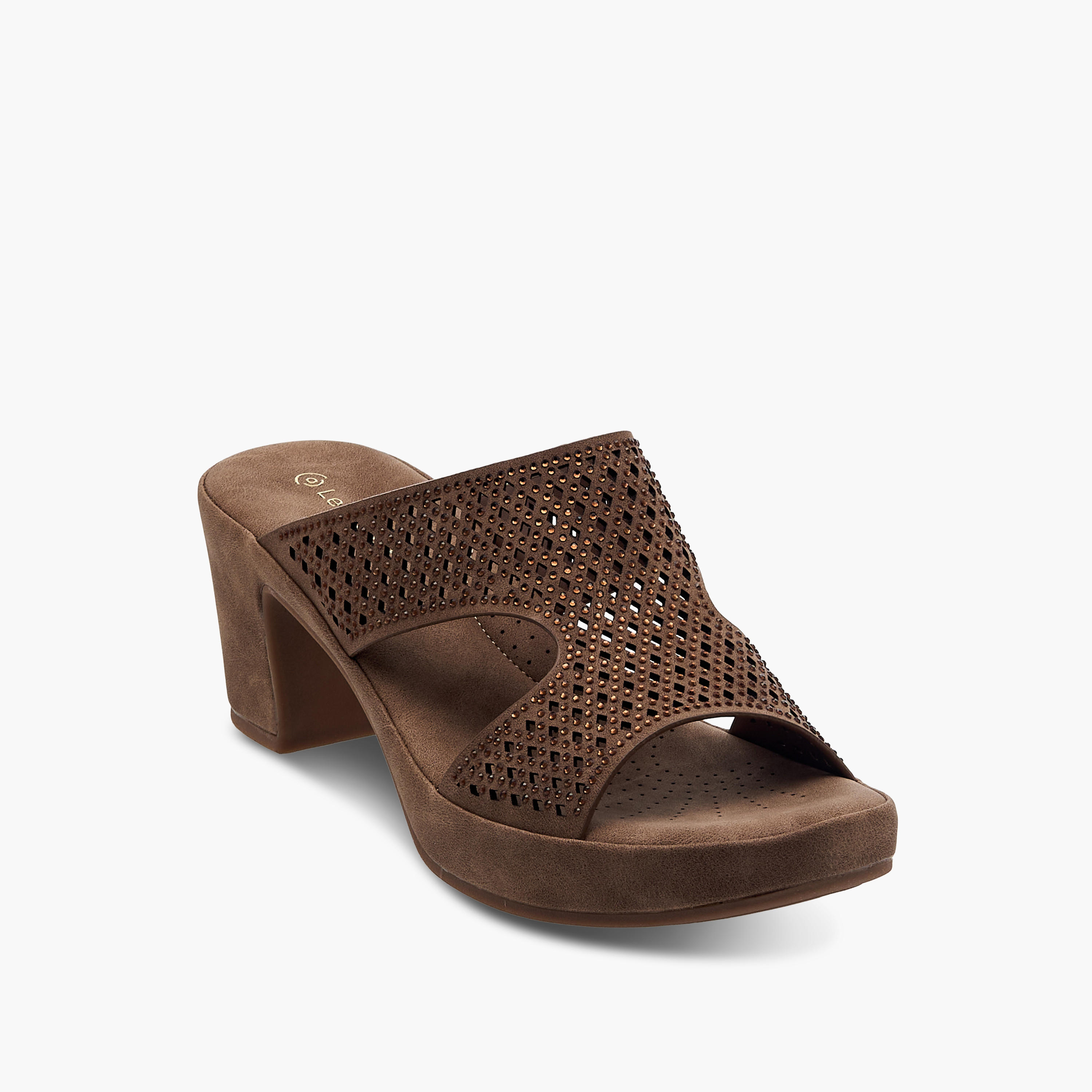 Le Confort Laser Cut Detail Slip-On Comfort Sandals with Block Heels-women-shoes-sandals-heeled-image-2