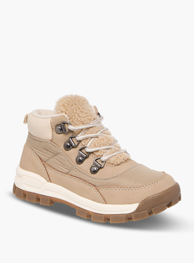 Juniors Boys Panelled High Cut Boots with Lace-Up Closure-boys-shoes-boots-image-2