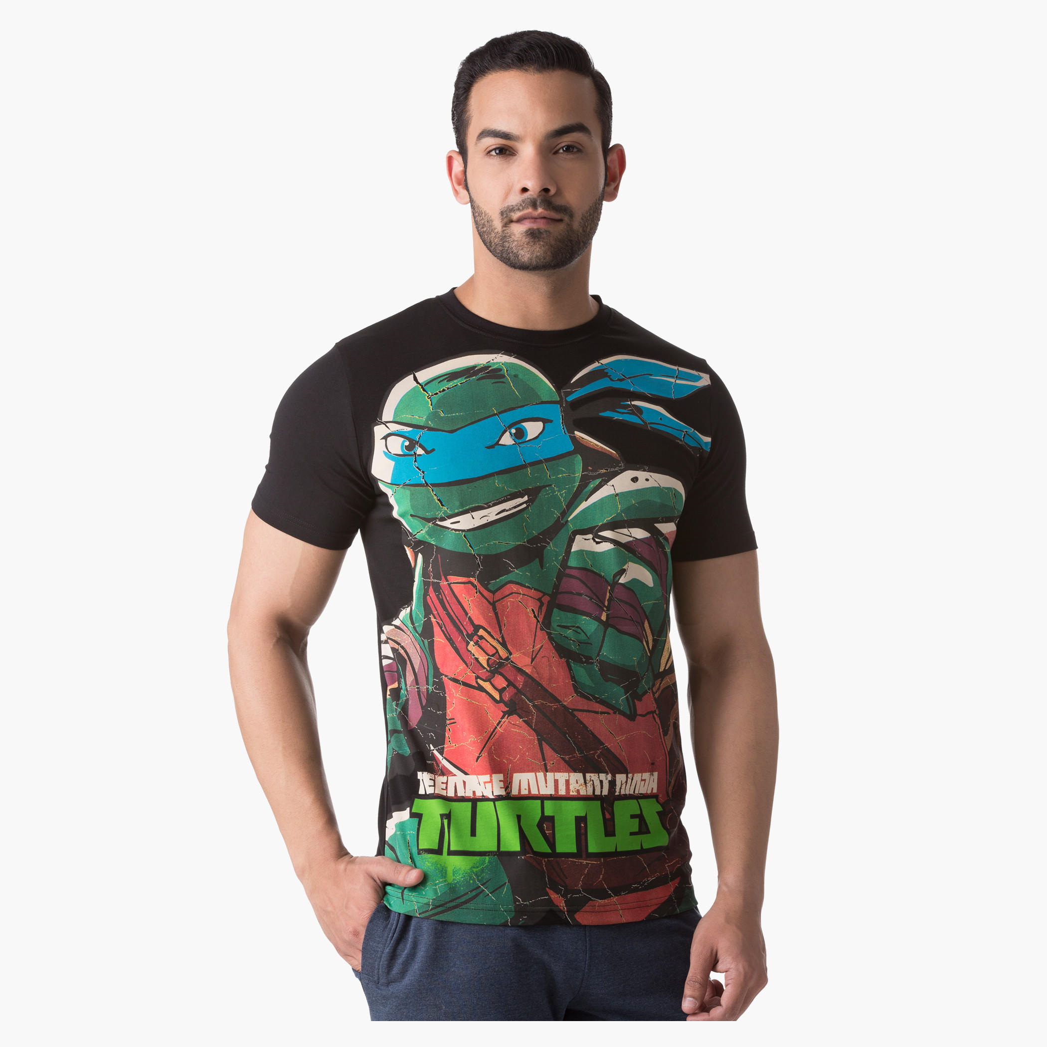 Teenage Mutant Ninja Turtle Print T-Shirt with Round Neck and Half Sleeves in Regular Fit-men-clothing-tshirtsandpolos-tshirts-image-1