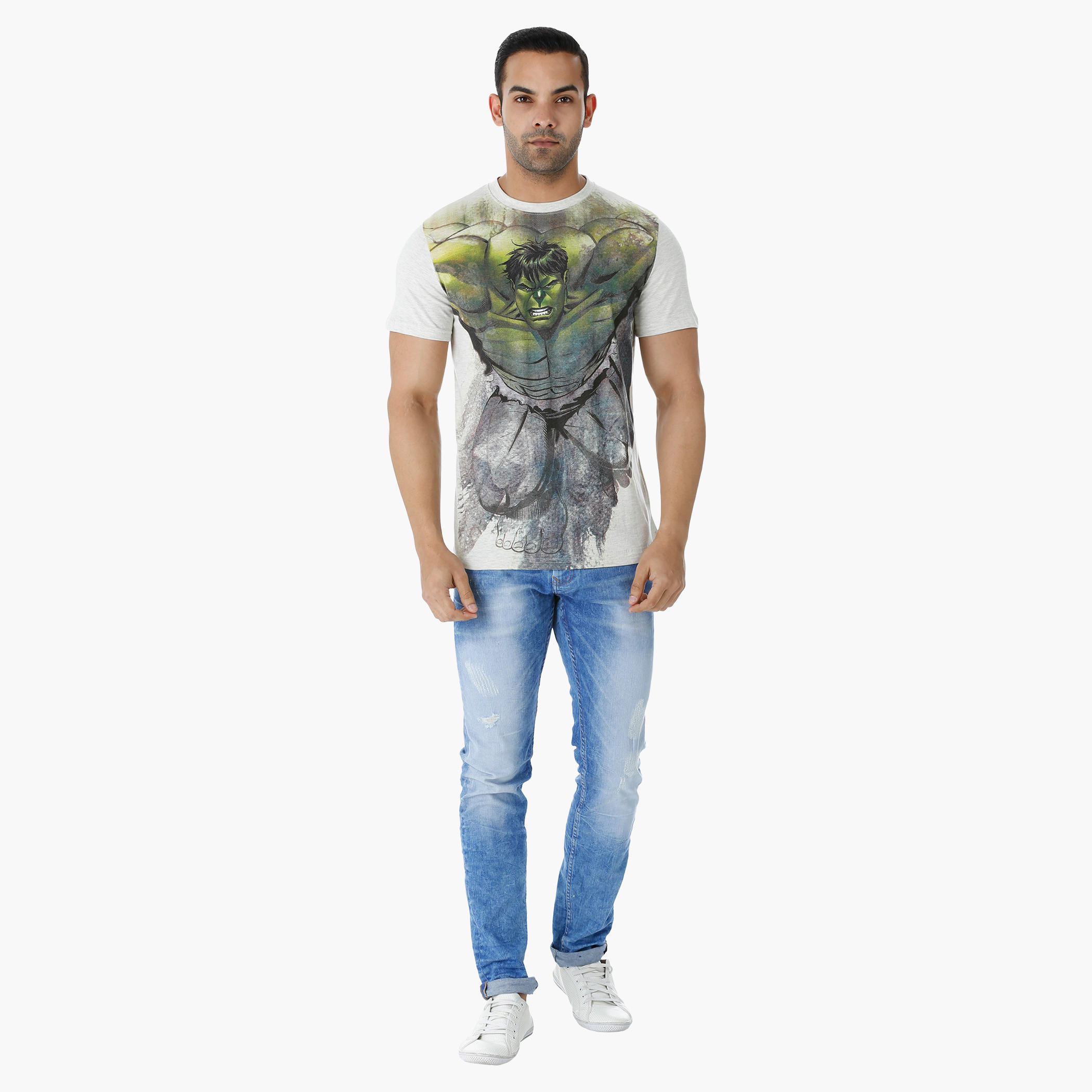 Hulk Printed T-shirt with Crew Neck and Short Sleeves-men-clothing-tshirtsandpolos-tshirts-image-5