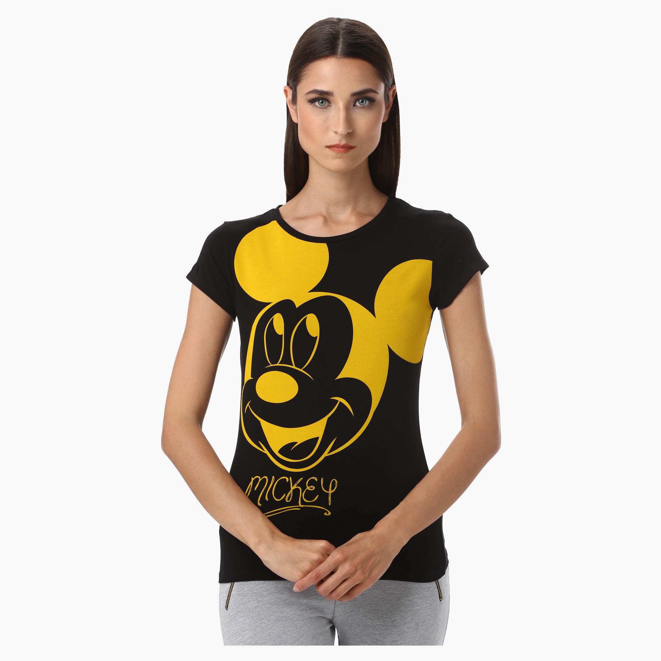 Basic Mickey Mouse Print T-Shirt with Half Sleeves-women-clothing-tshirts-image-5