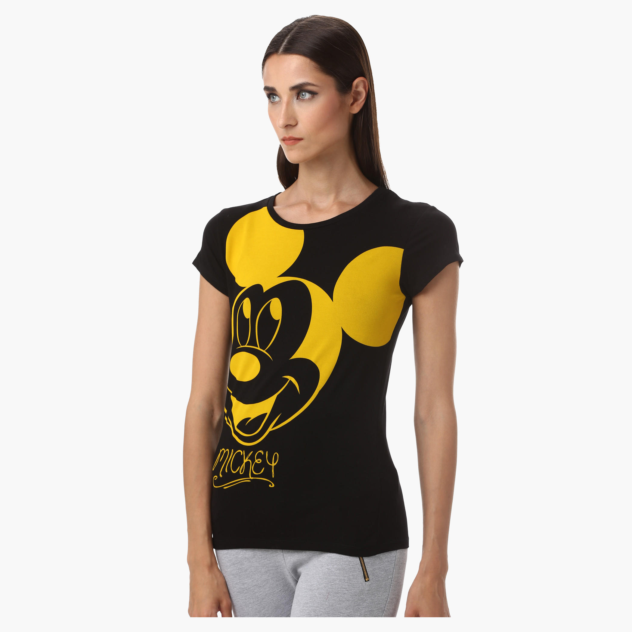 Basic Mickey Mouse Print T-Shirt with Half Sleeves-women-clothing-tshirts-image-3