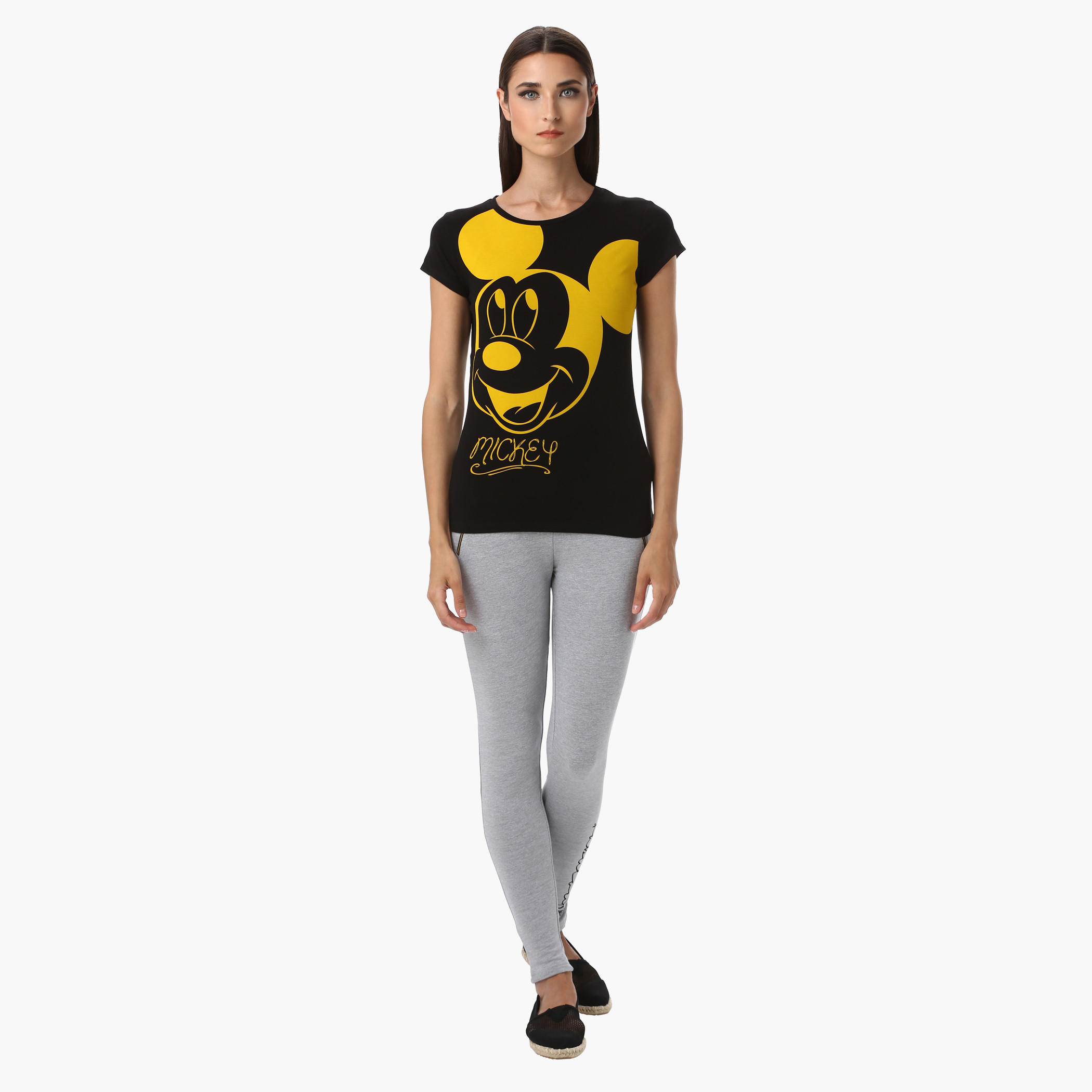 Basic Mickey Mouse Print T-Shirt with Half Sleeves-women-clothing-tshirts-image-1