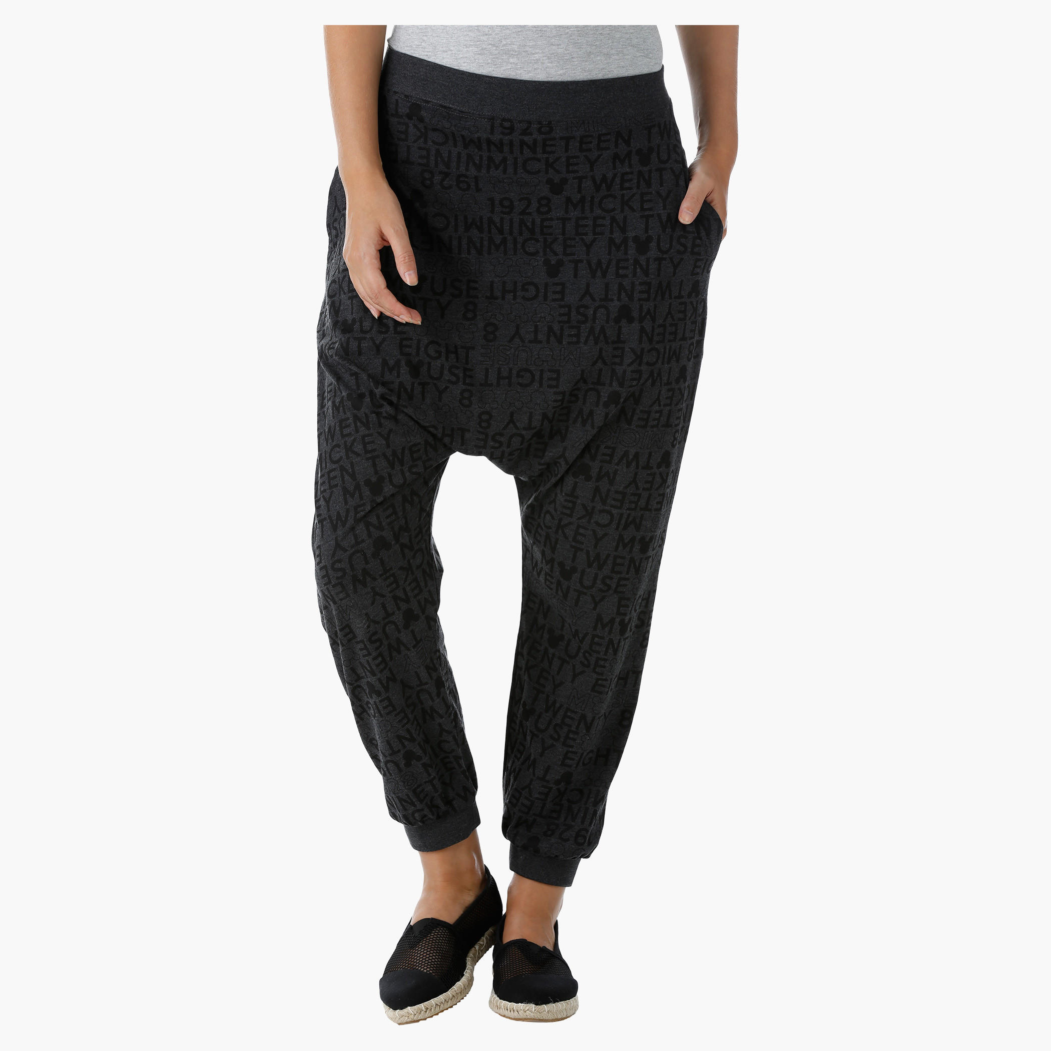 Mickey Mouse Printed Pants with Elastic Waistband-women-clothing-bottoms-joggers-image-1
