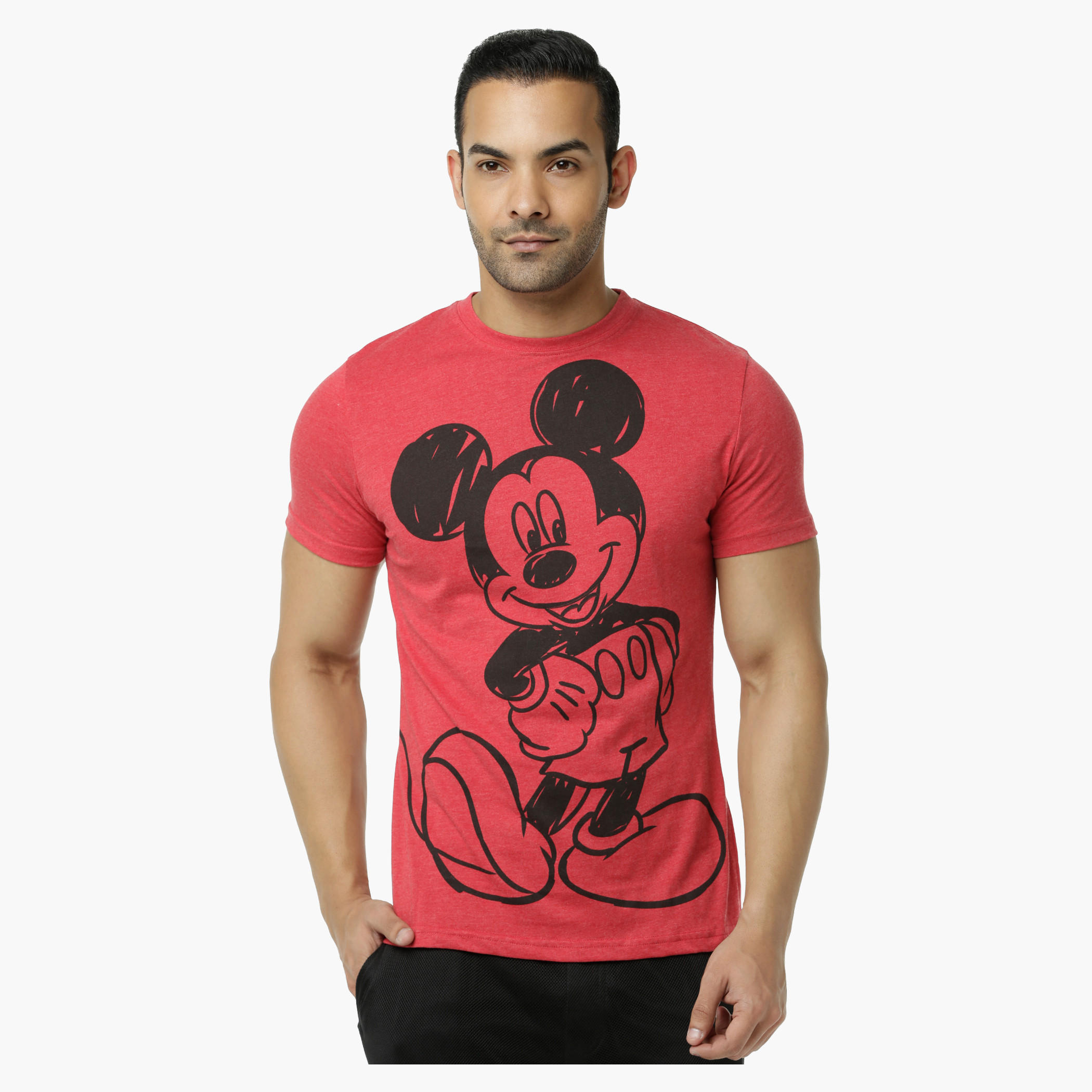 Mickey Mouse Printed Crew Neck T-Shirt with Short Sleeves-men-clothing-tshirtsandpolos-tshirts-image-1