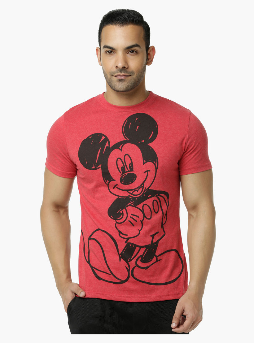 Mickey Mouse Printed Crew Neck T-Shirt with Short Sleeves-men-clothing-tshirtsandpolos-tshirts-image-1