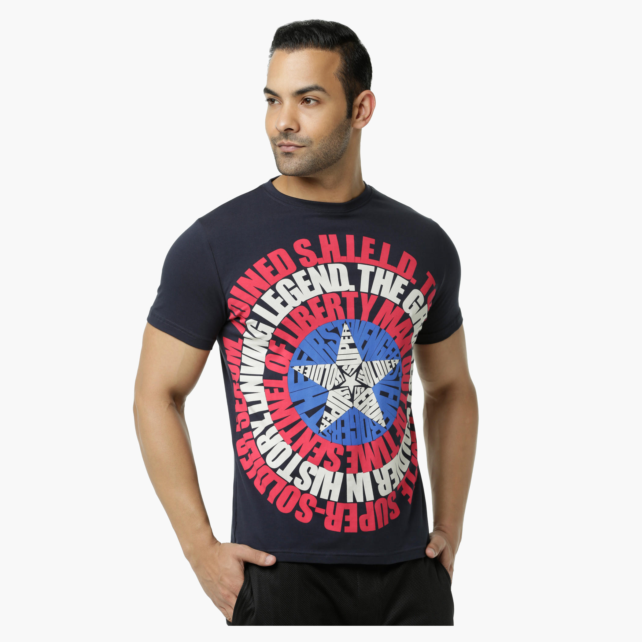 Captain America Printed Crew Neck T-Shirt with Short Sleeves-men-clothing-tshirtsandpolos-tshirts-image-1