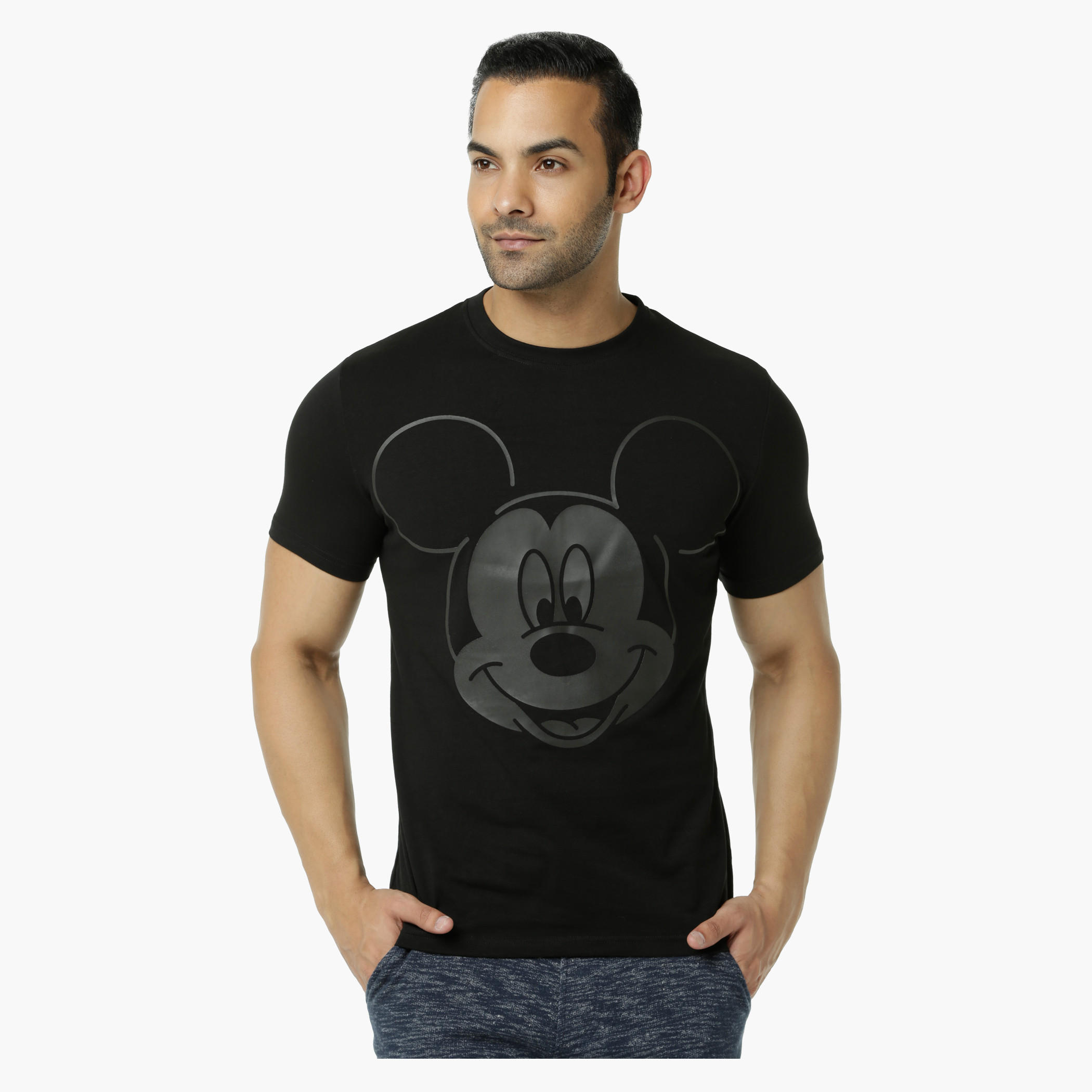 Mickey Mouse Printed Crew Neck T-Shirt with Short Sleeves-men-clothing-tshirtsandpolos-tshirts-image-1