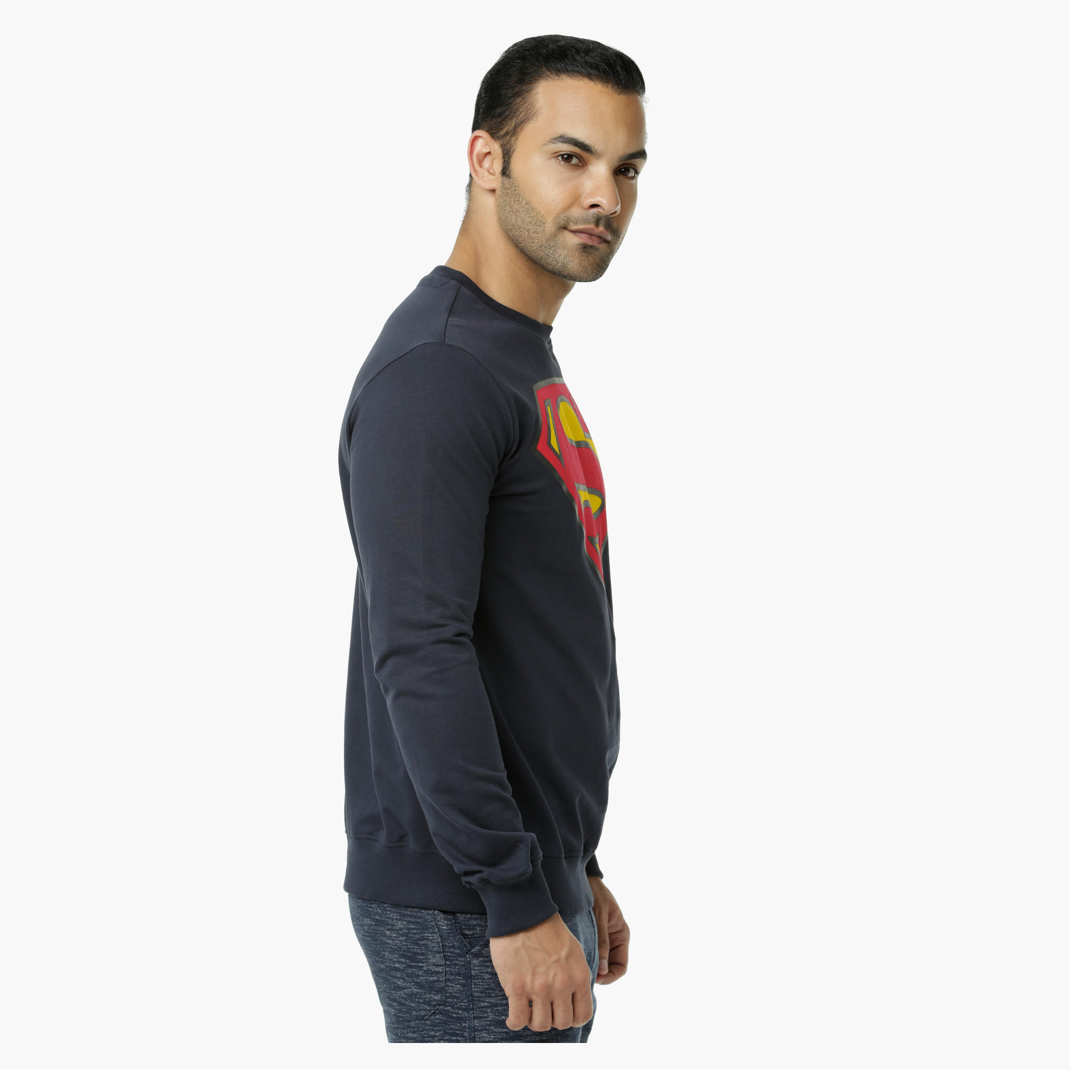 Superman Printed Crew Neck T-Shirt with Long Sleeves-men-winterwear-hoodiesandsweatshirts-image-3