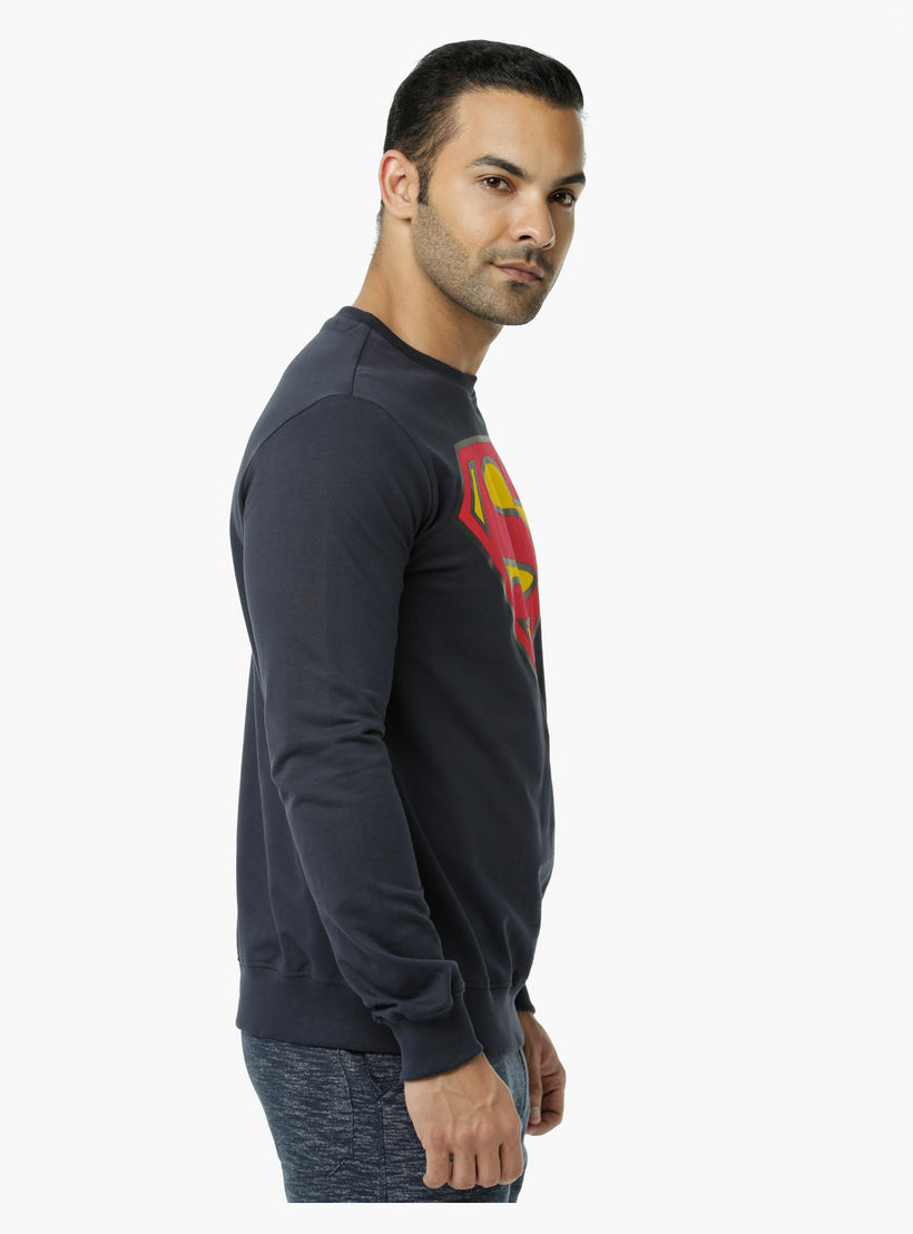 Superman Printed Crew Neck T-Shirt with Long Sleeves-men-winterwear-hoodiesandsweatshirts-image-3