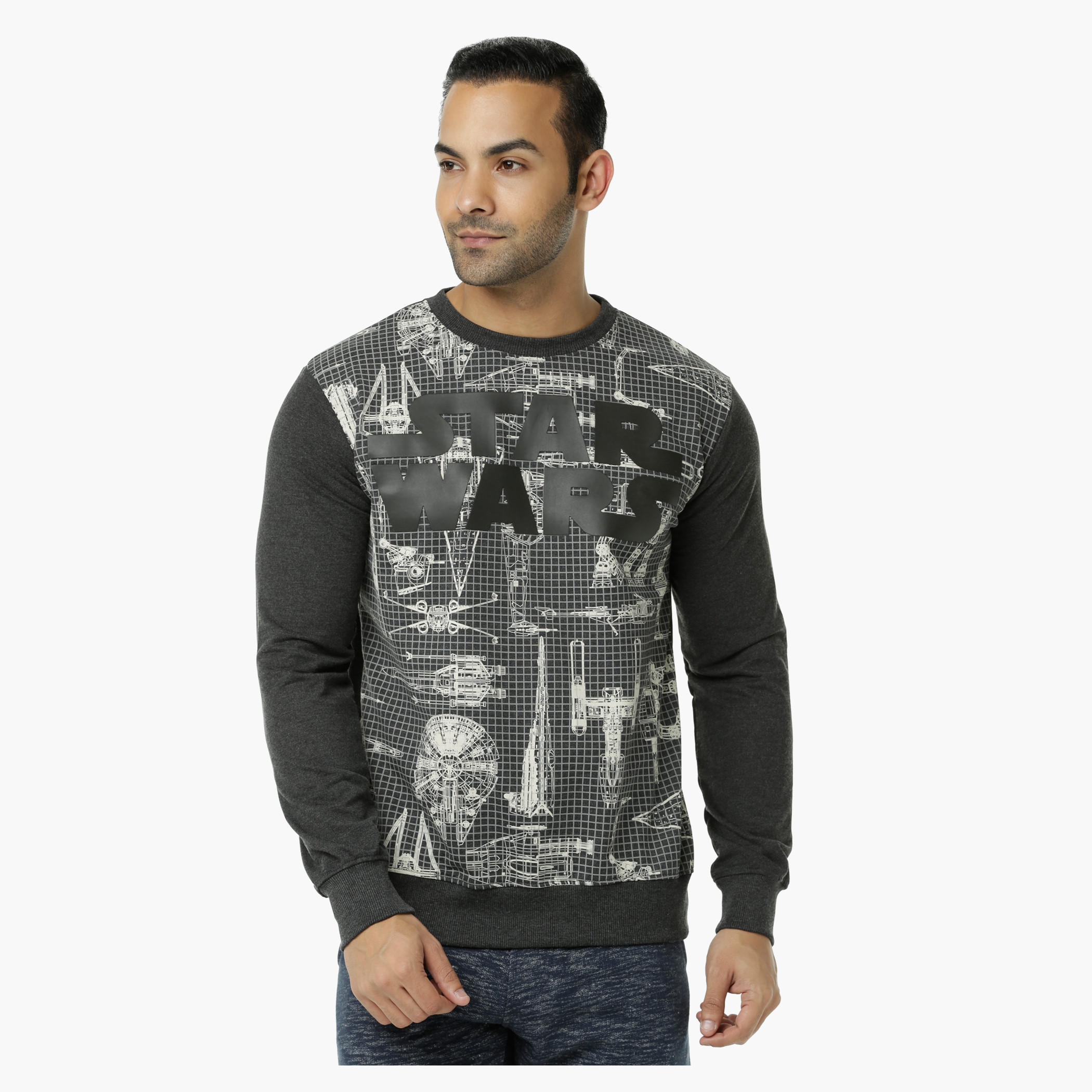 Star Wars Printed Crew Neck T-Shirt with Long Sleeves-men-winterwear-hoodiesandsweatshirts-image-1