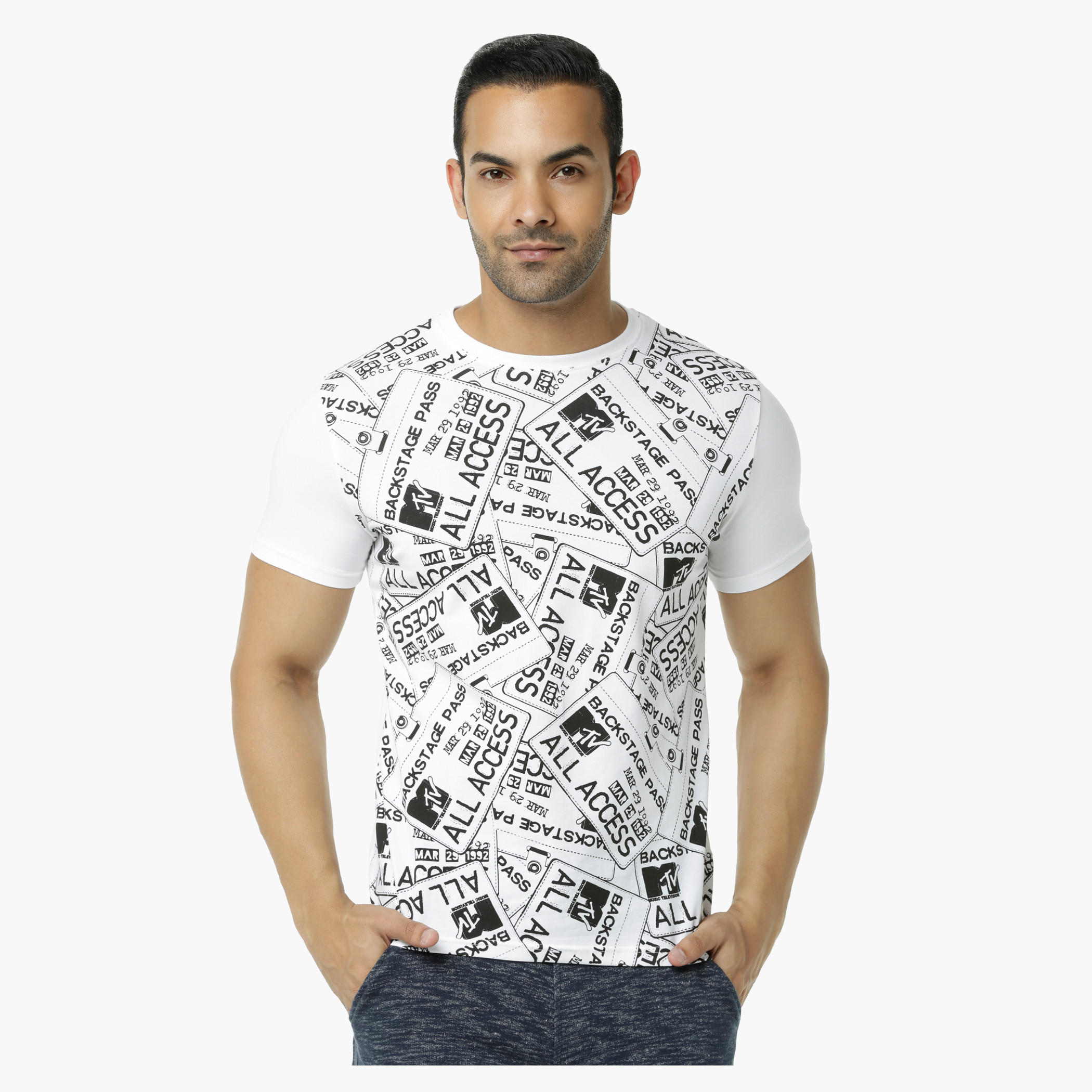 Printed Crew Neck T-Shirt with Short Sleeves-men-clothing-tshirtsandpolos-tshirts-image-1