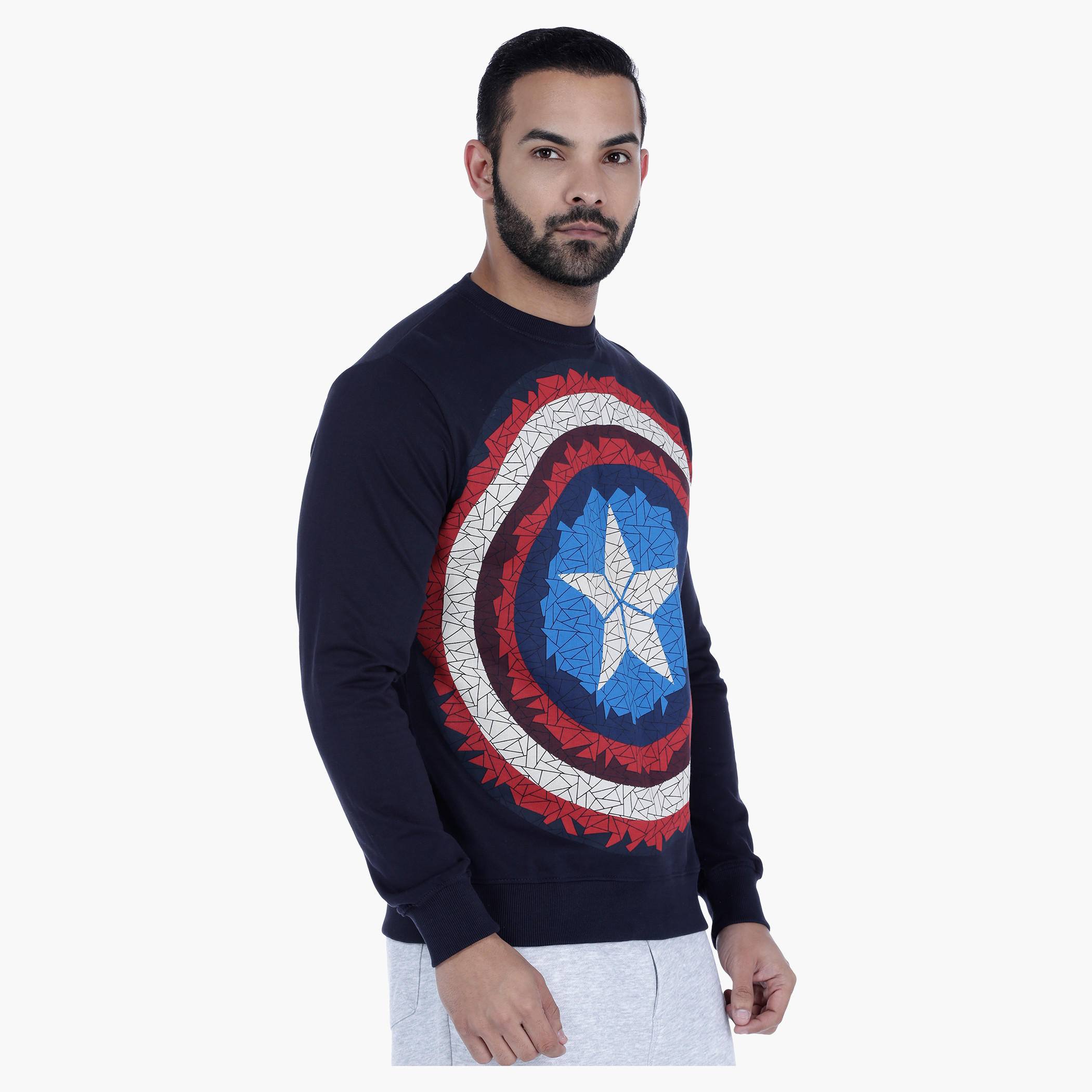 Captain America Printed Crew Neck Sweatshirt with Long Sleeves-men-winterwear-hoodiesandsweatshirts-image-3