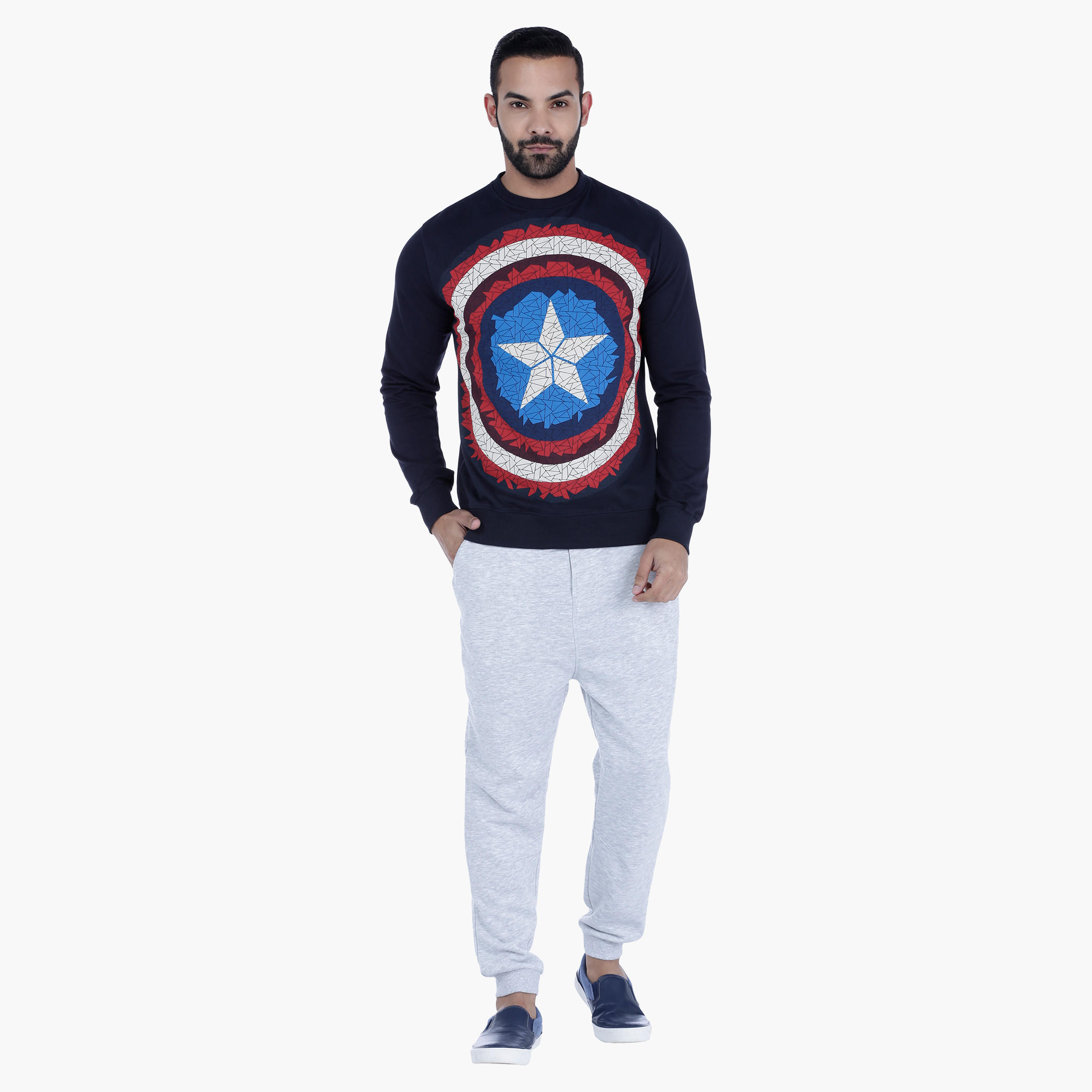 Captain America Printed Crew Neck Sweatshirt with Long Sleeves-men-winterwear-hoodiesandsweatshirts-image-5