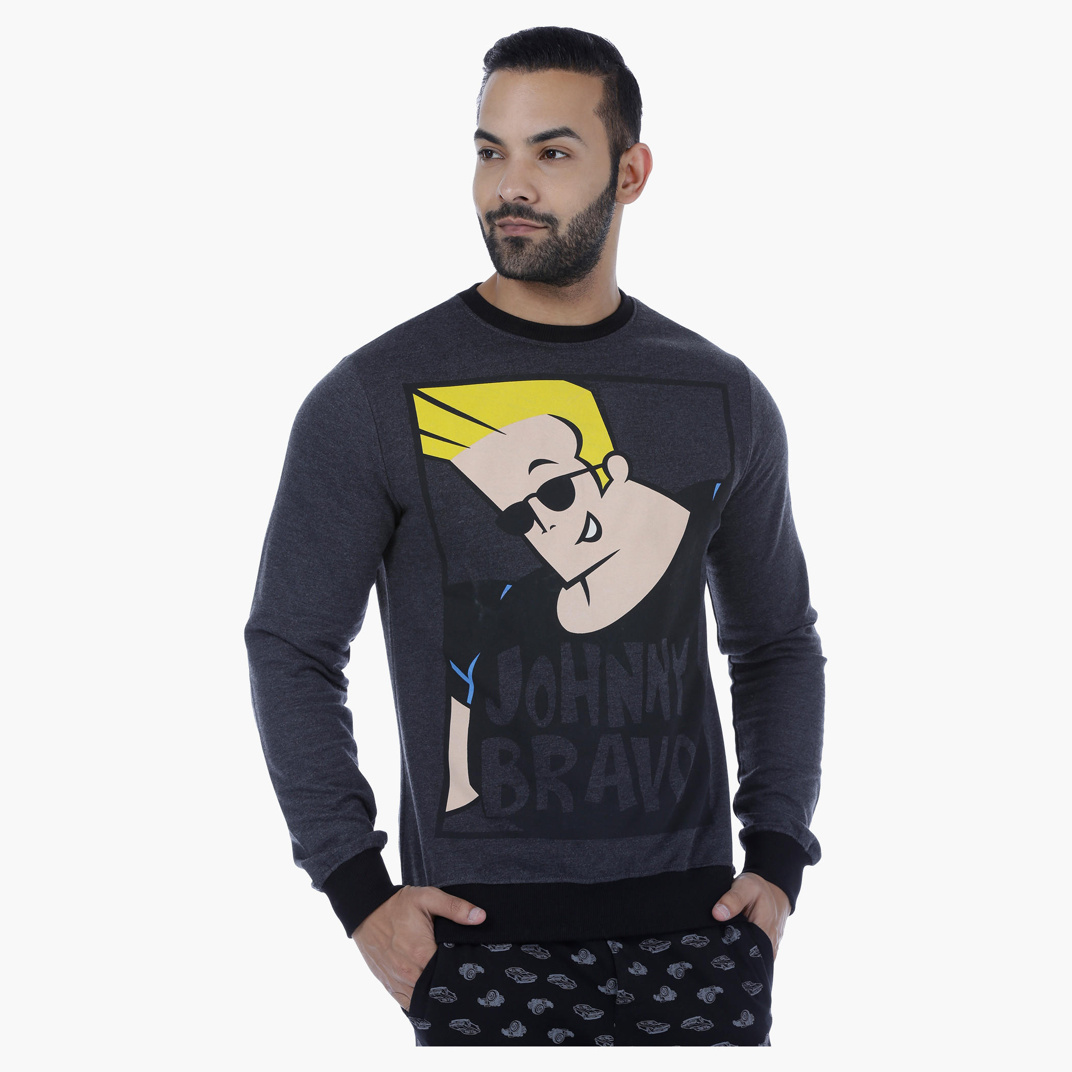 Johnny Bravo Printed T-Shirt with Long Sleeves-men-winterwear-hoodiesandsweatshirts-image-1