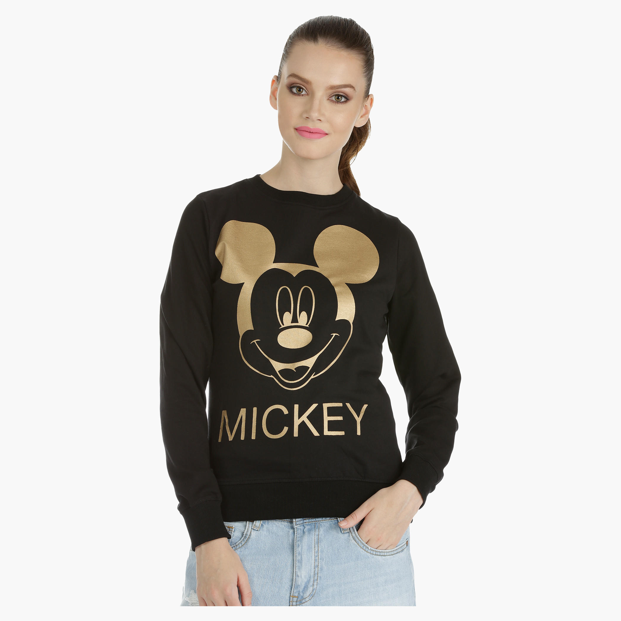 Mickey Mouse Printed Sweatshirt with Short Sleeves-women-winterwear-hoodiesandsweatshirts-sweatshirts-image-1