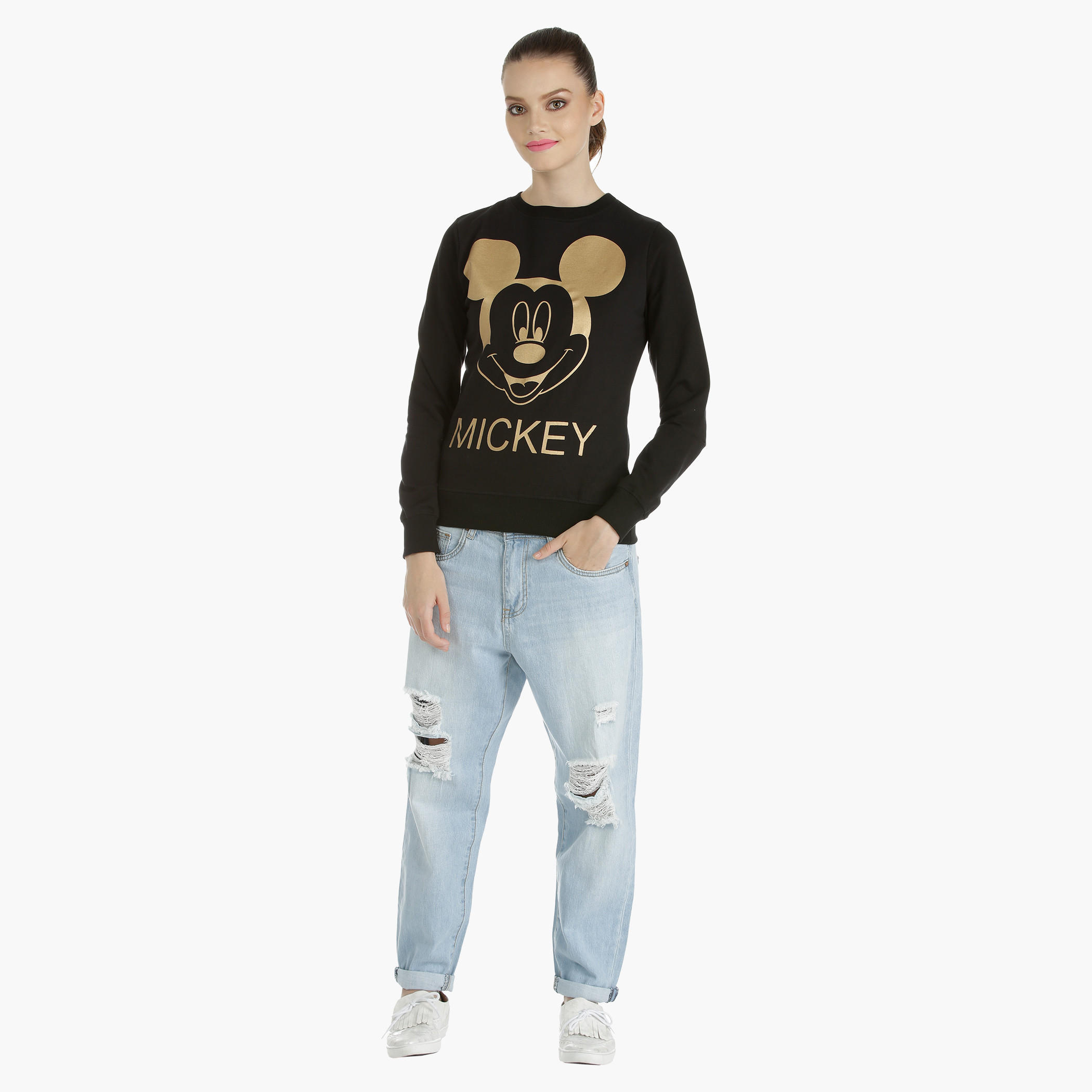 Mickey Mouse Printed Sweatshirt with Short Sleeves-women-winterwear-hoodiesandsweatshirts-sweatshirts-image-5