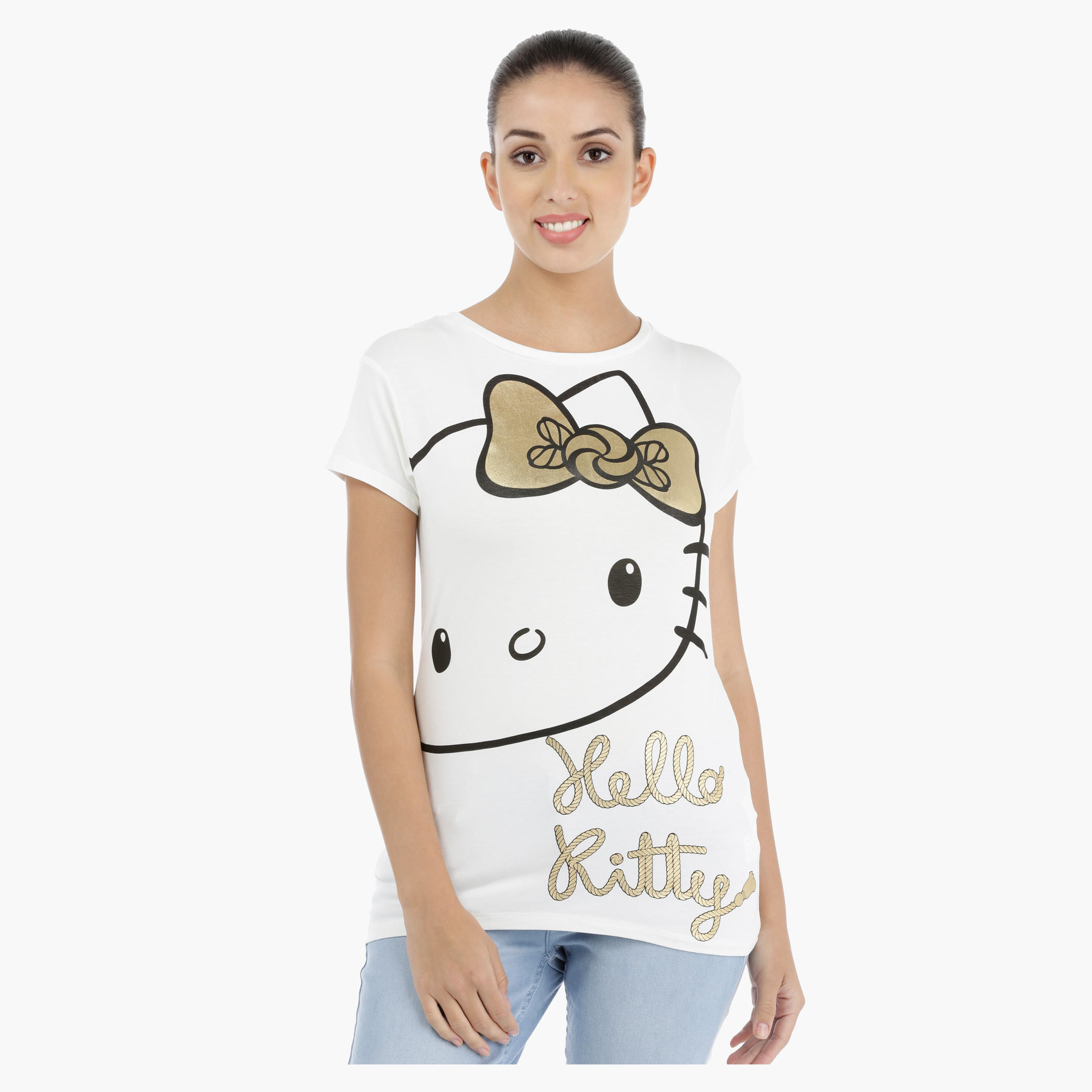 Hello Kitty Printed T-Shirt with Short Sleeves-women-clothing-tshirts-image-1