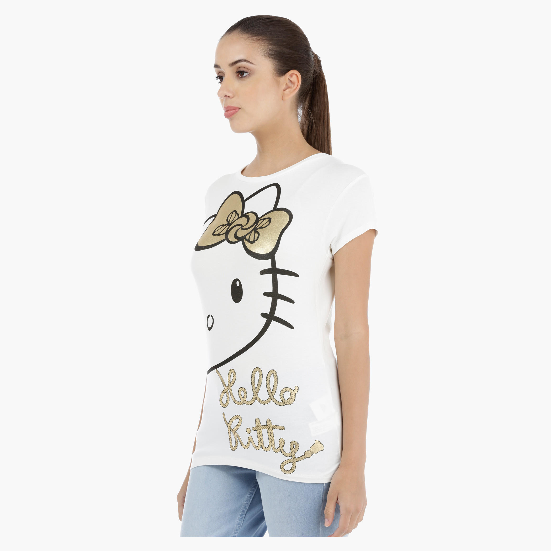 Hello Kitty Printed T-Shirt with Short Sleeves-women-clothing-tshirts-image-3