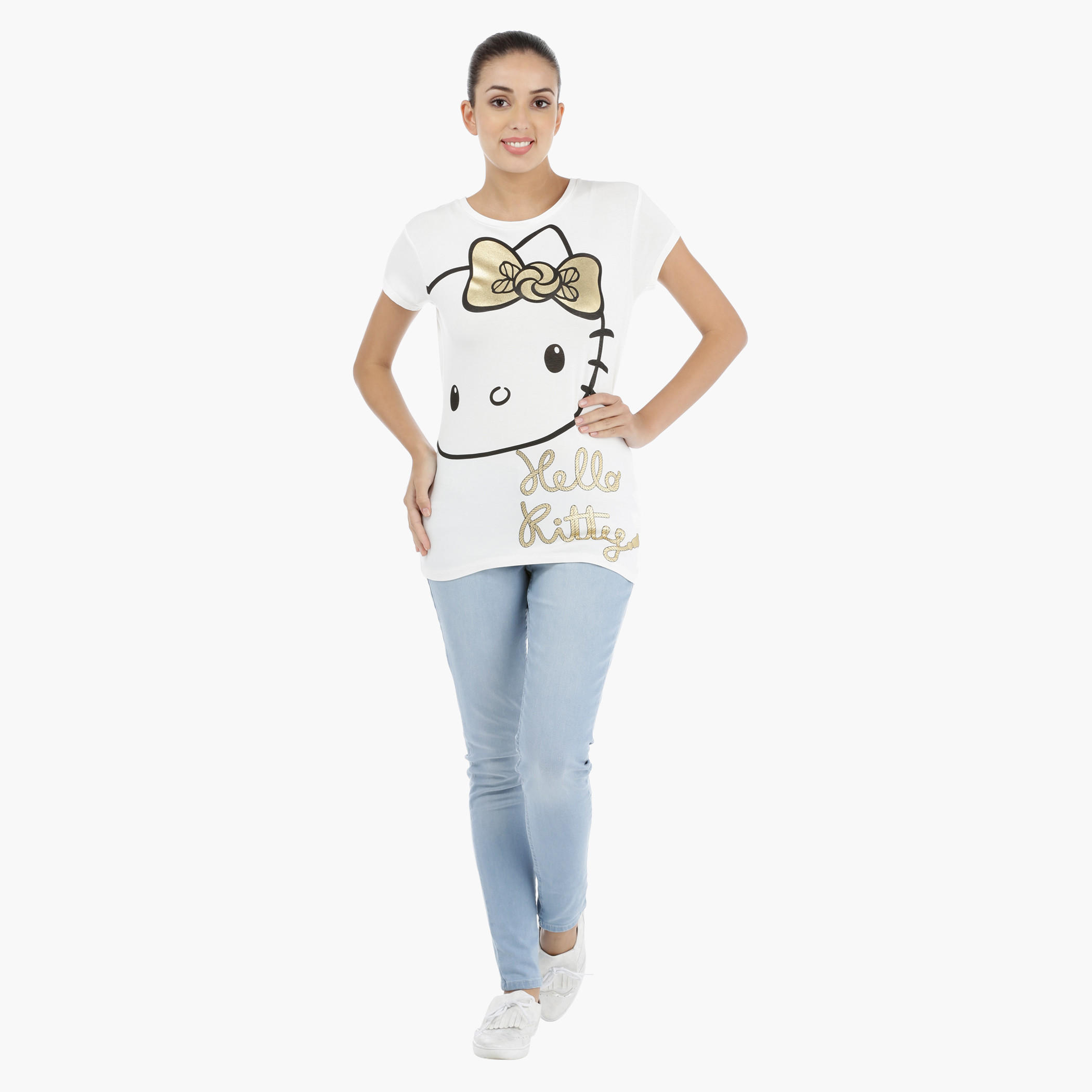 Hello Kitty Printed T-Shirt with Short Sleeves-women-clothing-tshirts-image-5