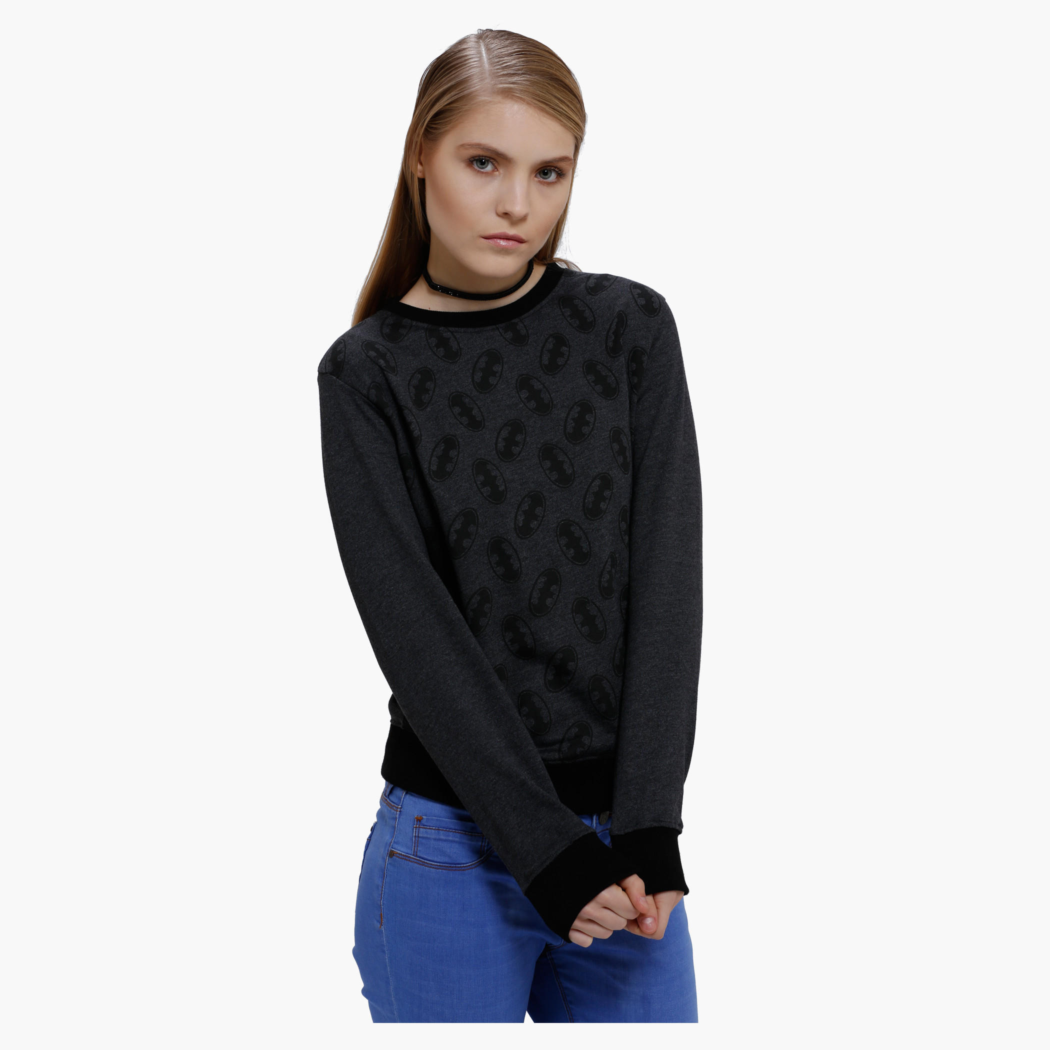 Printed Sweatshirt with Round Neck and Long Sleeves-women-winterwear-hoodiesandsweatshirts-sweatshirts-image-1