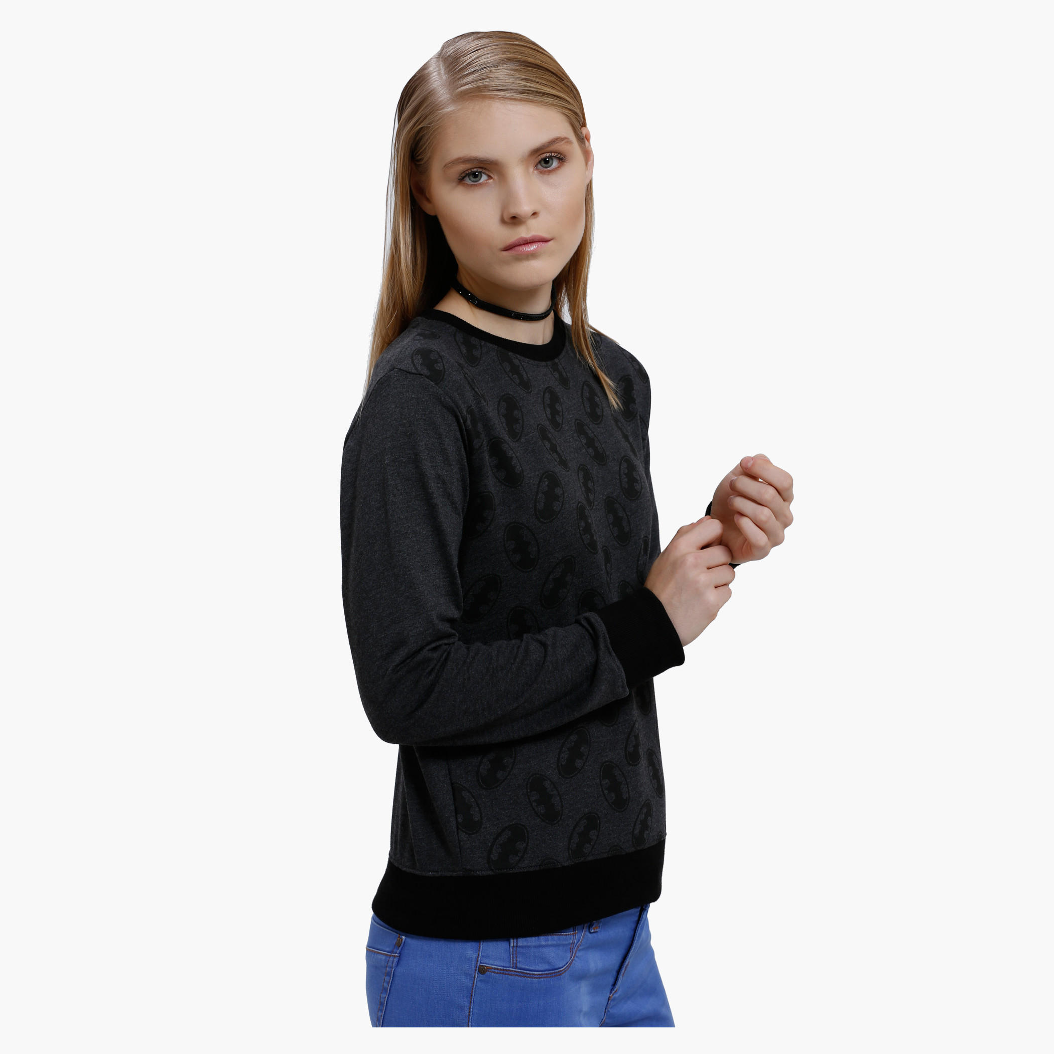 Printed Sweatshirt with Round Neck and Long Sleeves-women-winterwear-hoodiesandsweatshirts-sweatshirts-image-3