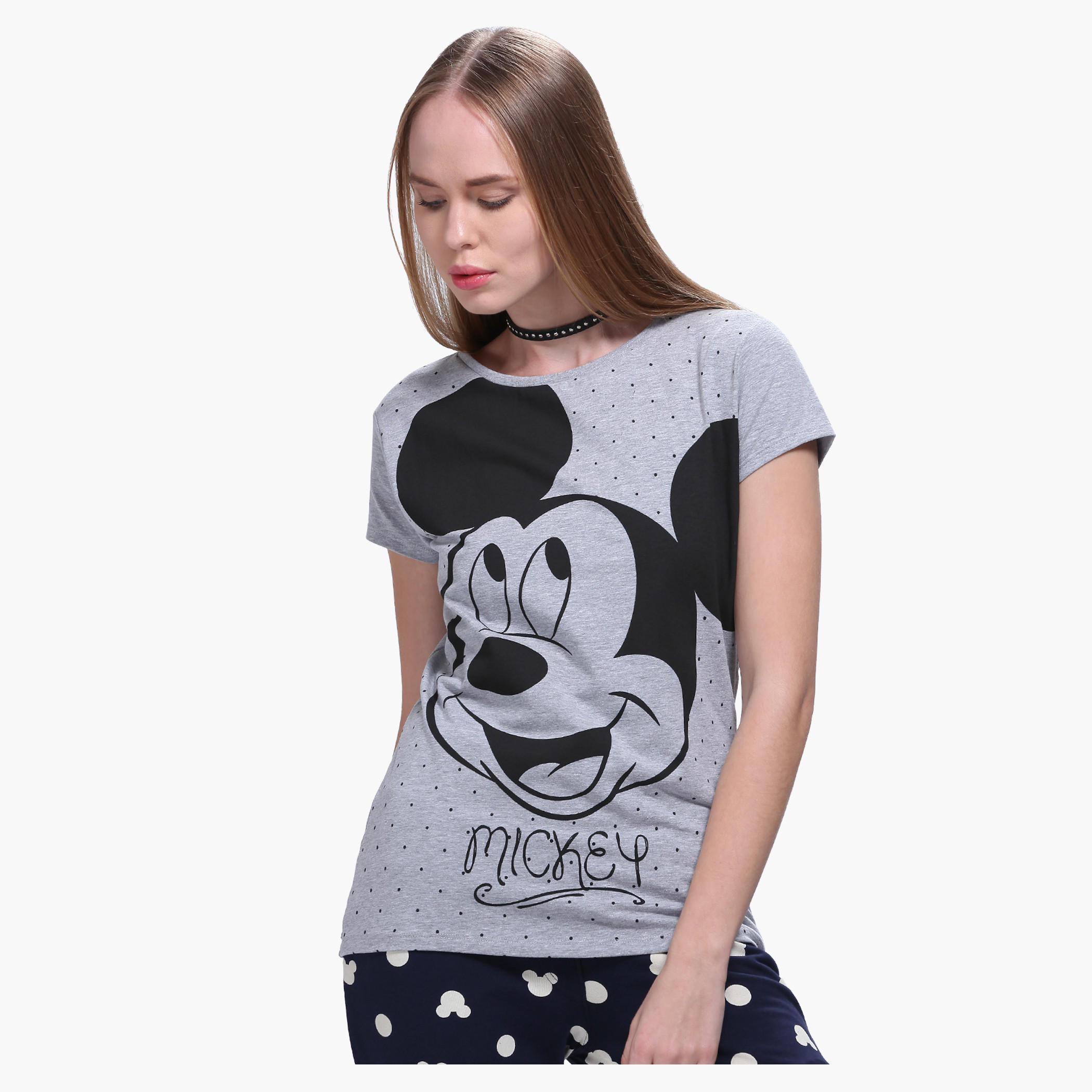 Mickey Mouse Printed T-shirt with Short Sleeves-women-clothing-tshirts-image-1
