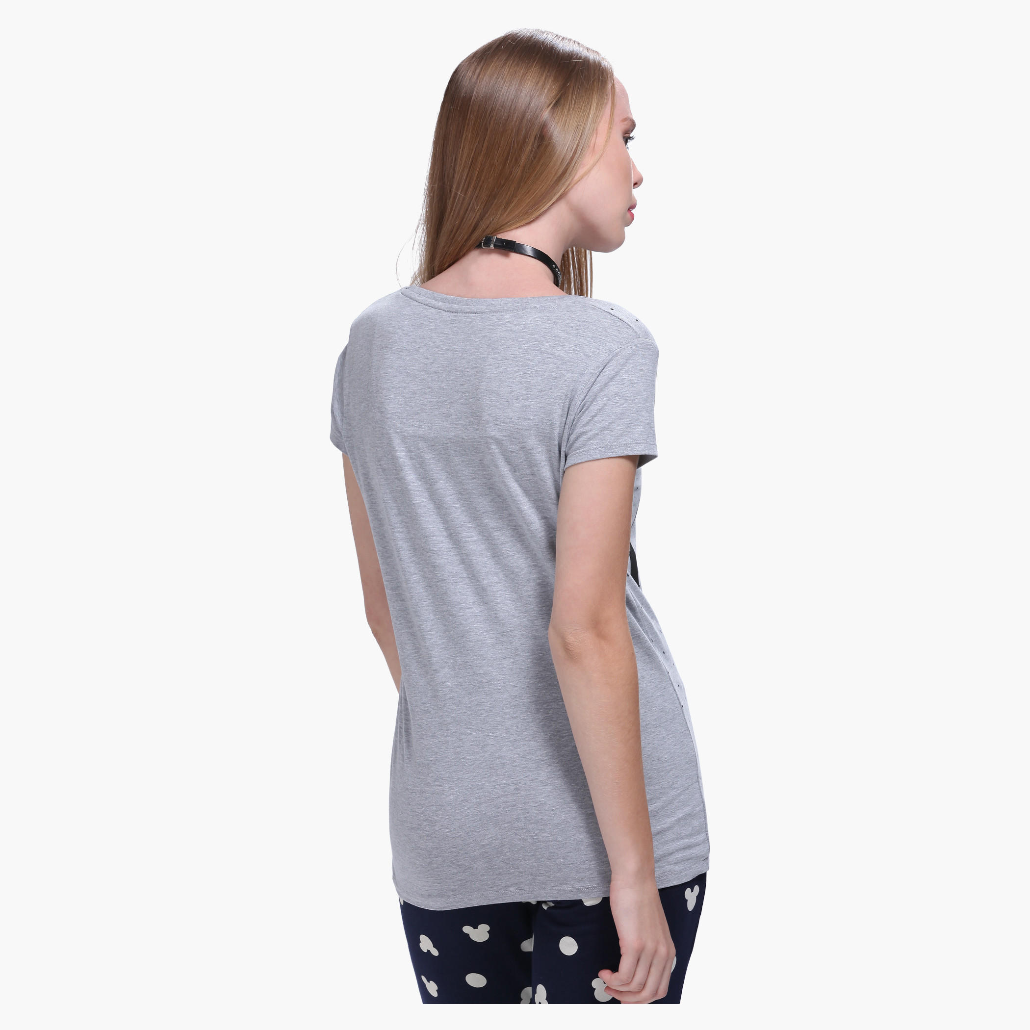 Mickey Mouse Printed T-shirt with Short Sleeves-women-clothing-tshirts-image-2