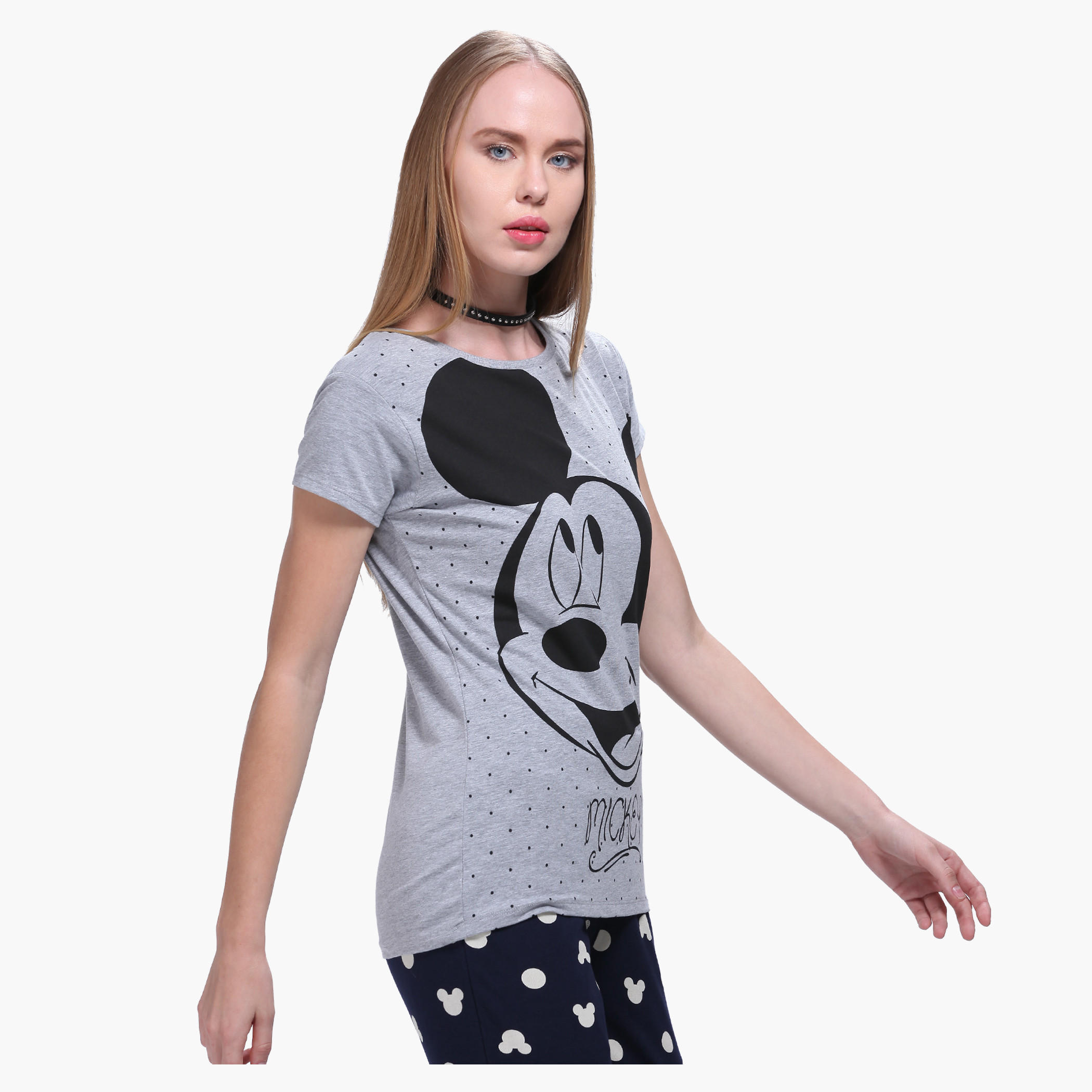 Mickey Mouse Printed T-shirt with Short Sleeves-women-clothing-tshirts-image-3