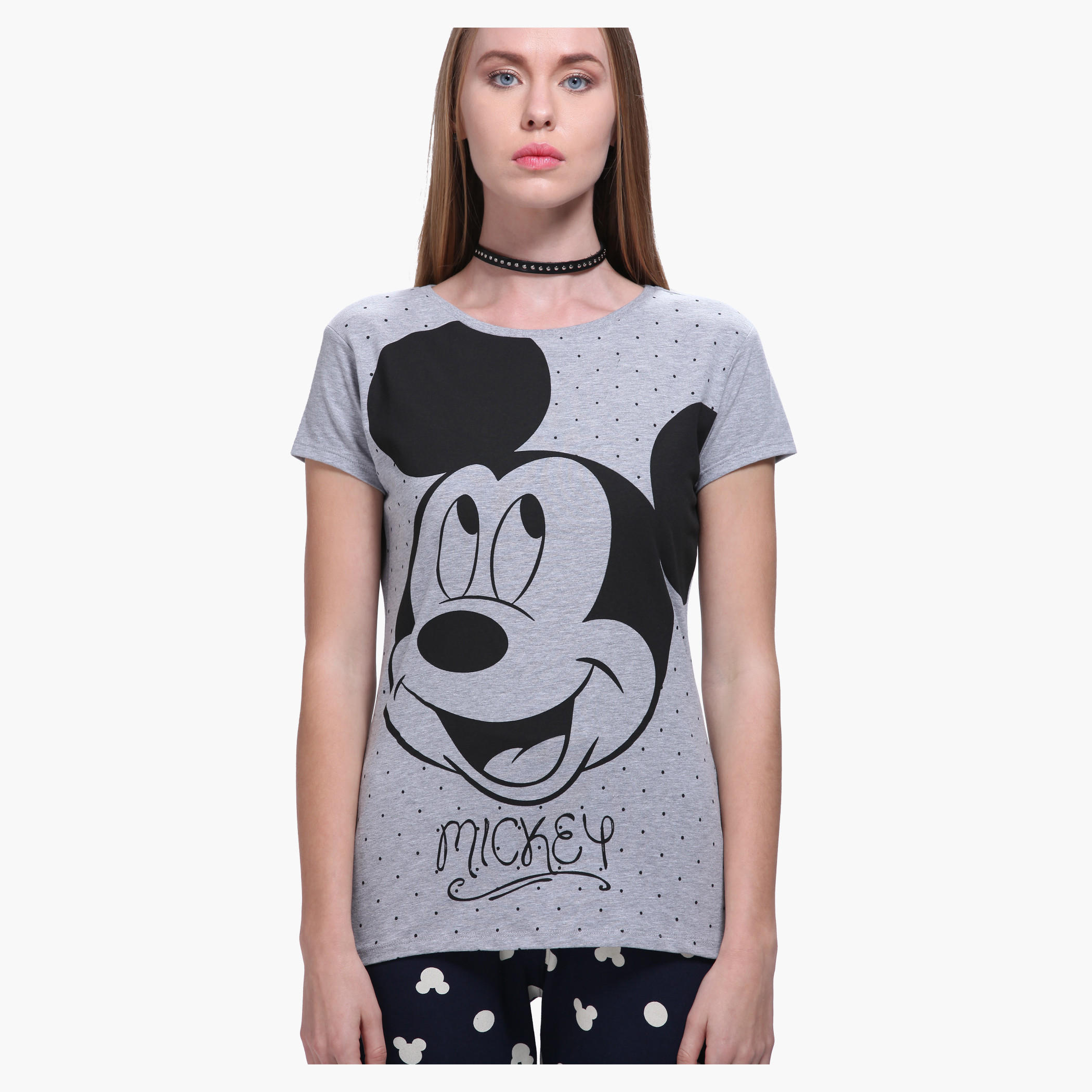 Mickey Mouse Printed T-shirt with Short Sleeves-women-clothing-tshirts-image-4