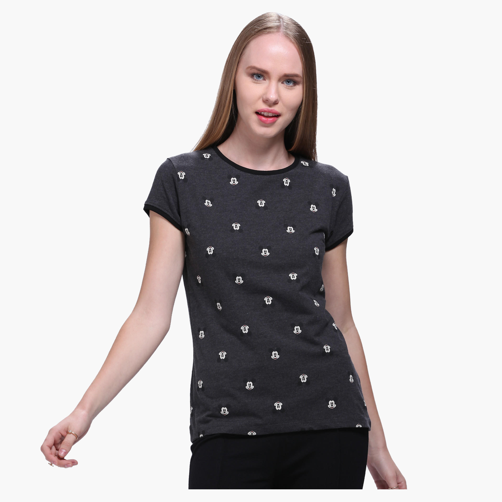 Mickey Mouse All Over Print T-Shirt with Short Sleeves-women-clothing-tshirts-image-1