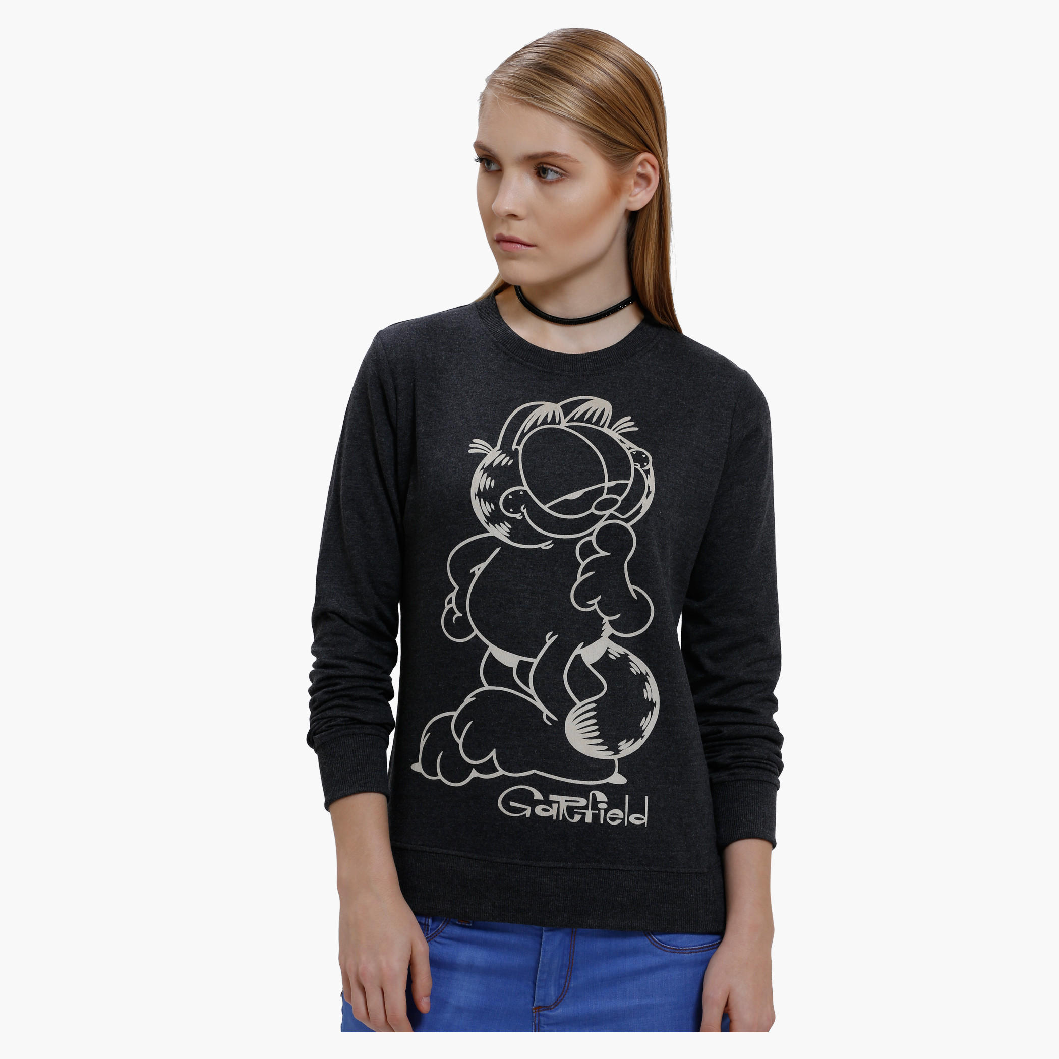 Printed Sweatshirt with Round Neck and Long Sleeves-women-winterwear-hoodiesandsweatshirts-sweatshirts-image-1