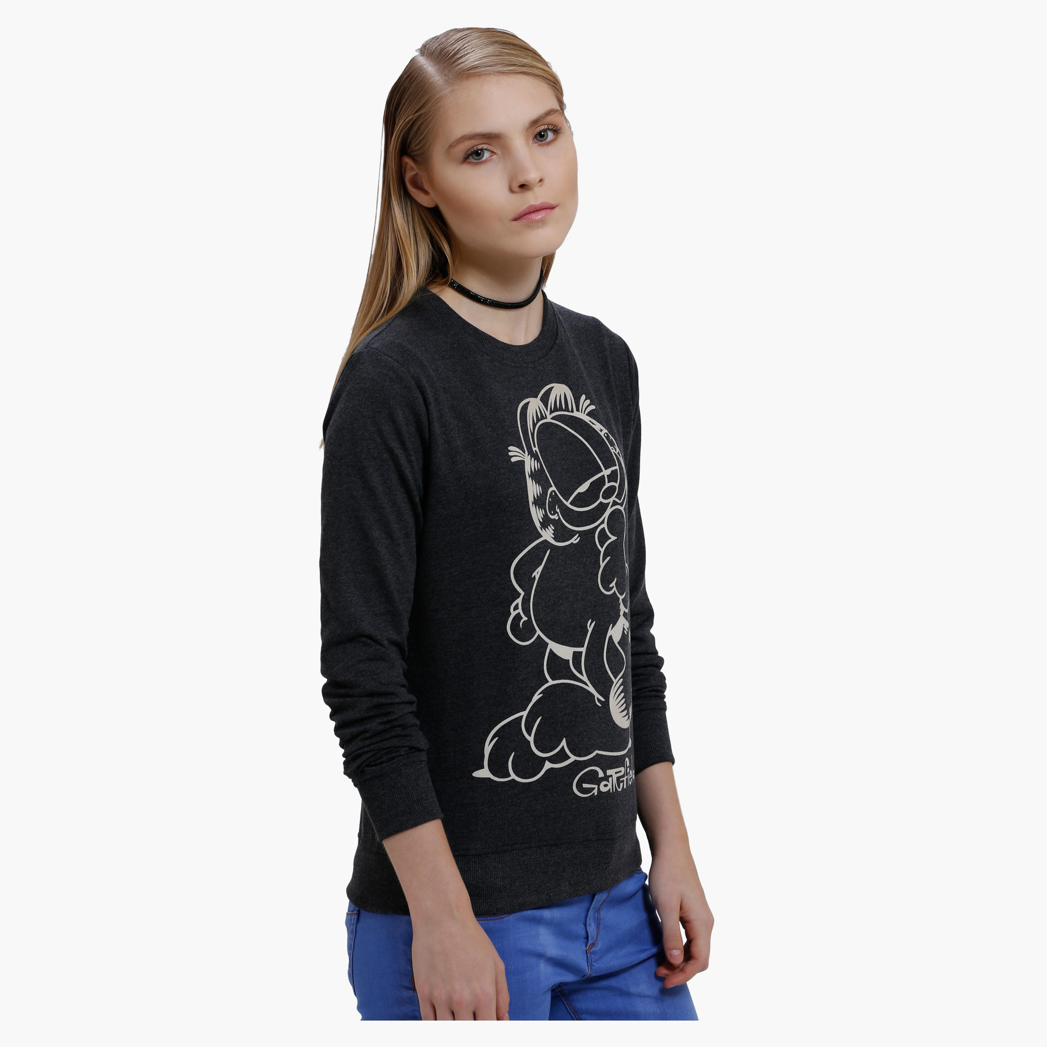 Printed Sweatshirt with Round Neck and Long Sleeves-women-winterwear-hoodiesandsweatshirts-sweatshirts-image-3