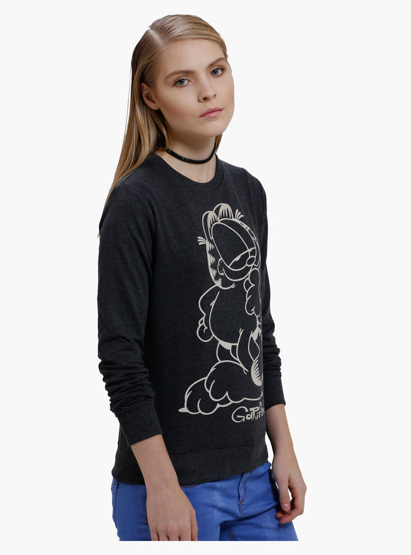 Printed Sweatshirt with Round Neck and Long Sleeves-women-winterwear-hoodiesandsweatshirts-sweatshirts-image-3